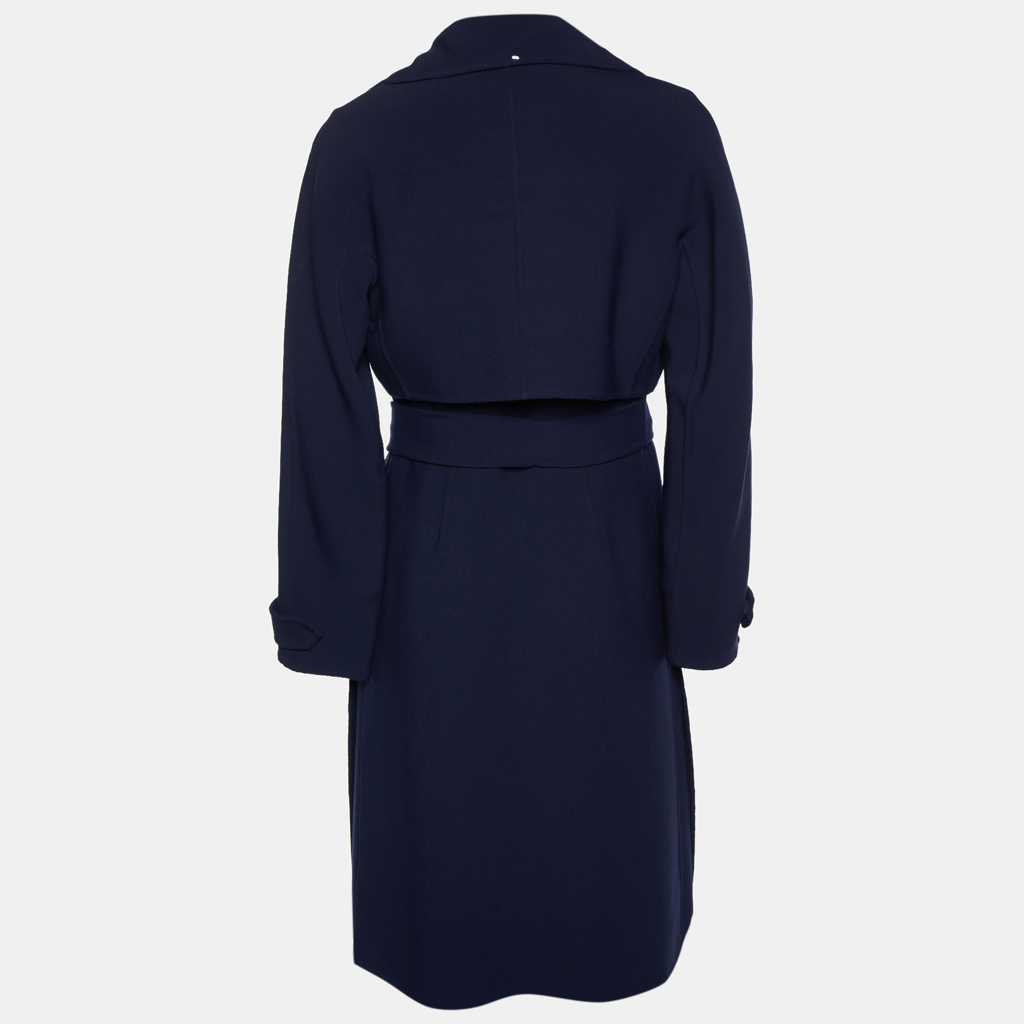 

Sportmax Navy Blue Double Faced Twill Belted Coat
