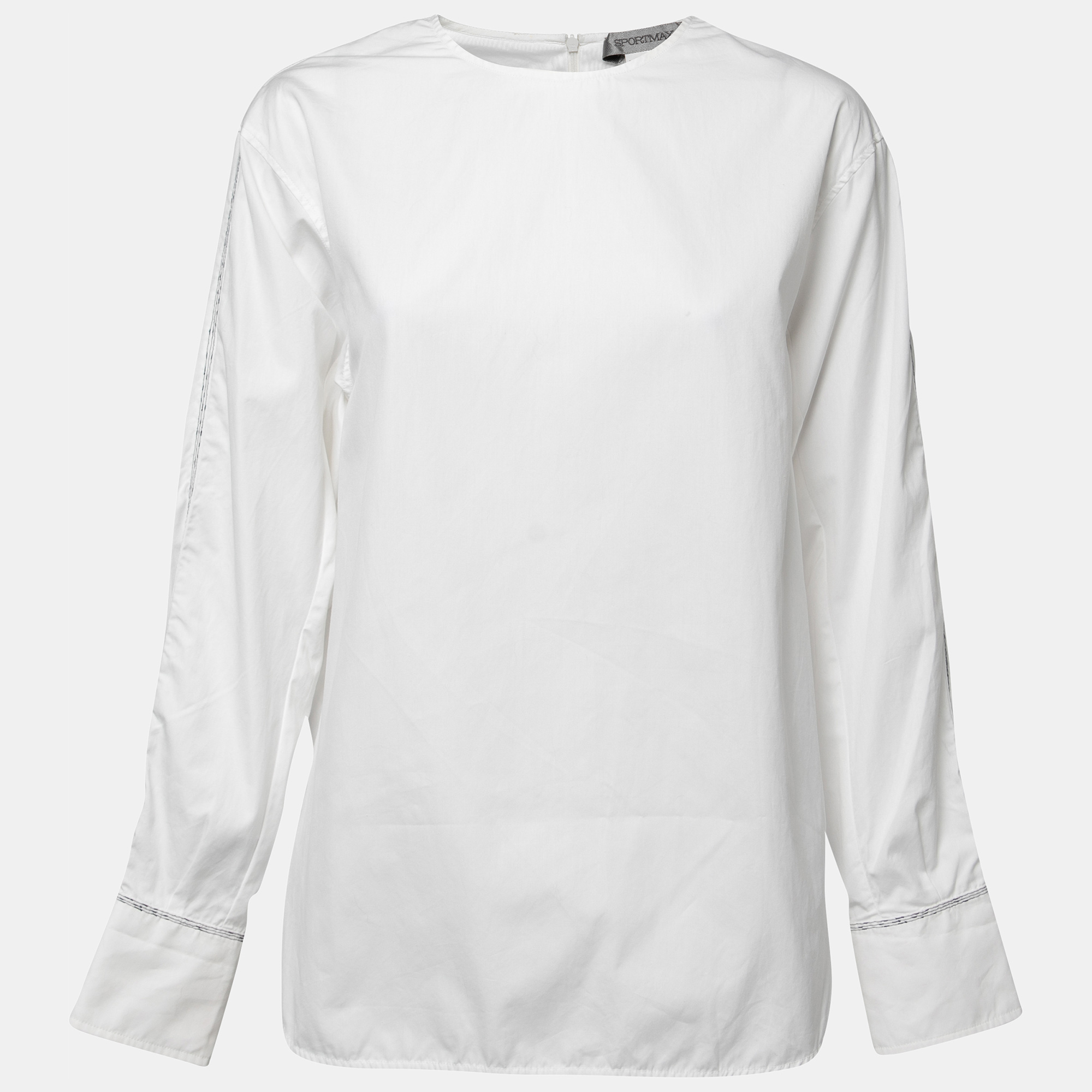Pre-owned Sportmax White Cotton Long Sleeve Top M