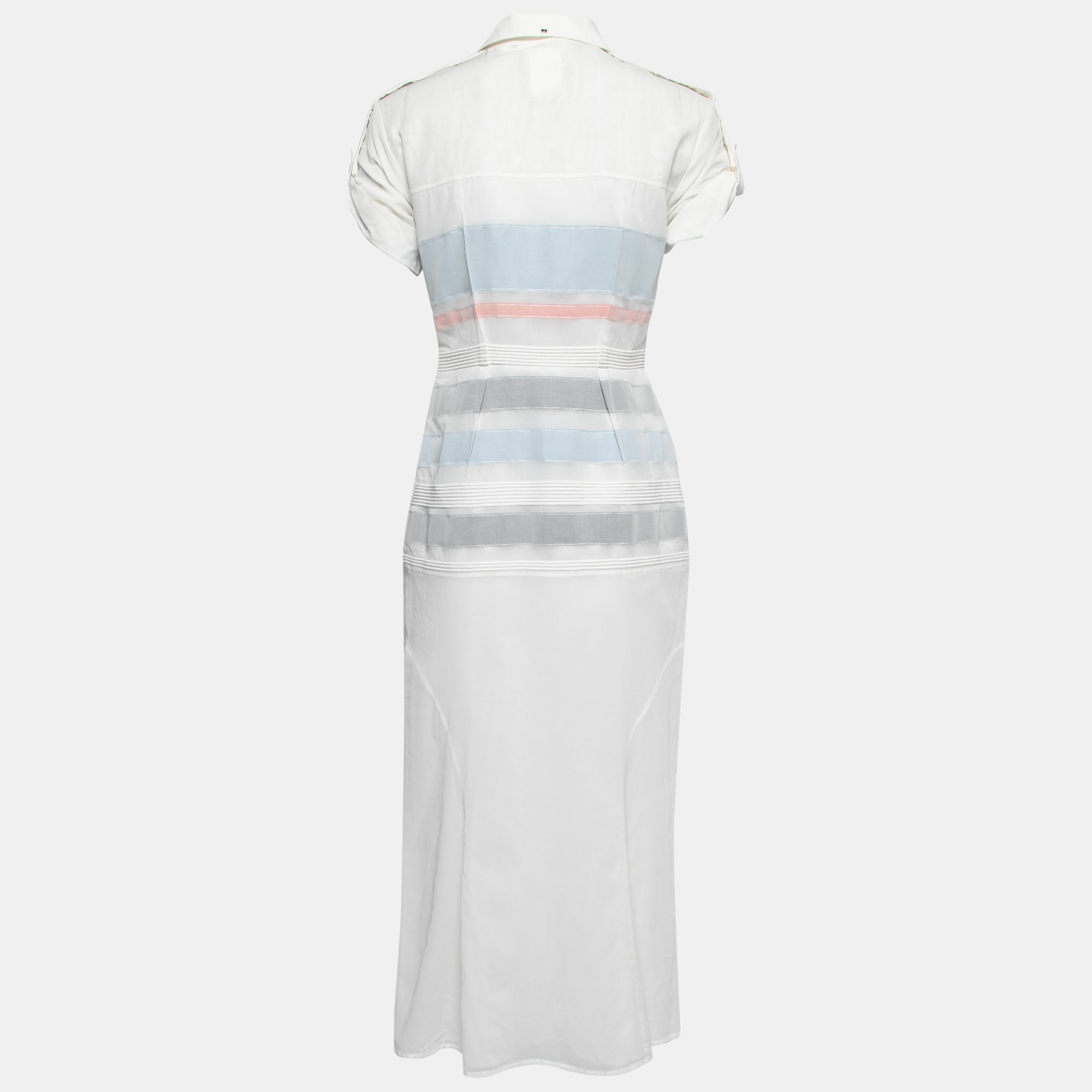 

Sportmax White Striped Cotton Midi Shirt Dress