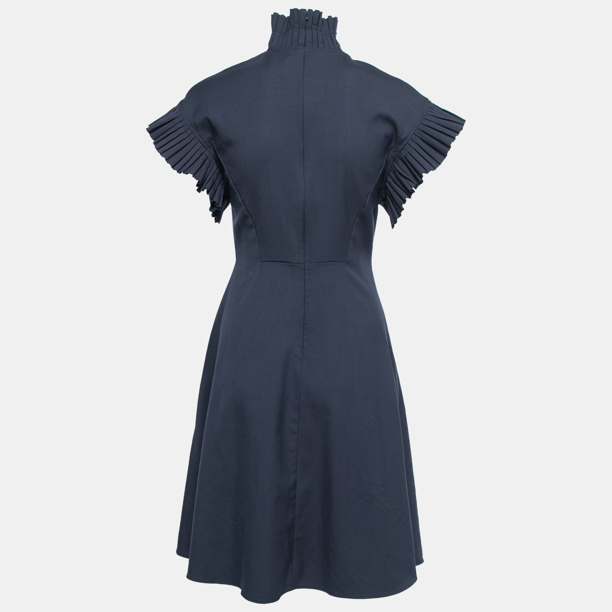 

Sportmax Dark Blue Twill High Neck Sleeveless A-line Midi Dress