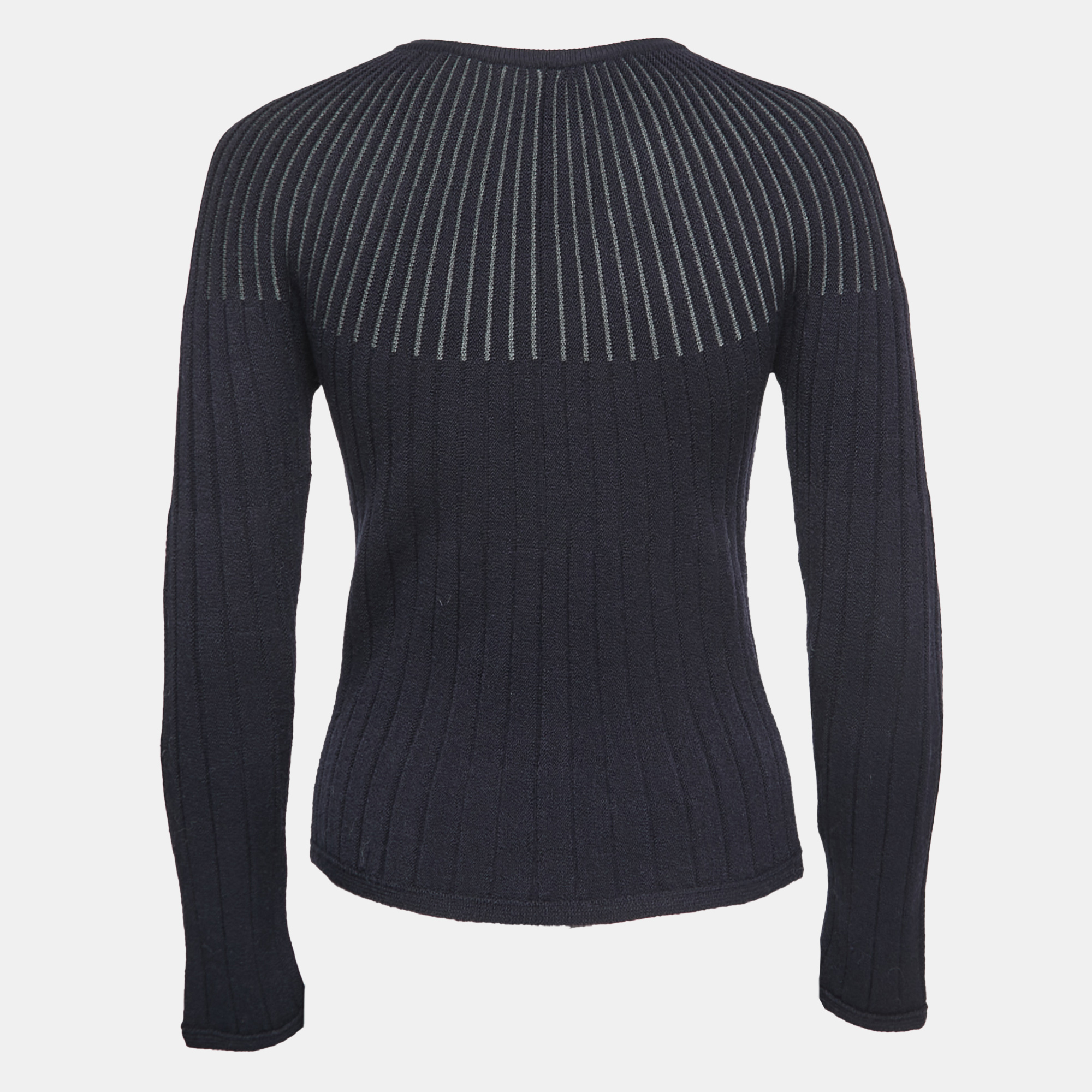 

Sportmax Blue Wool Striped Rib Knit Sweater, Navy blue