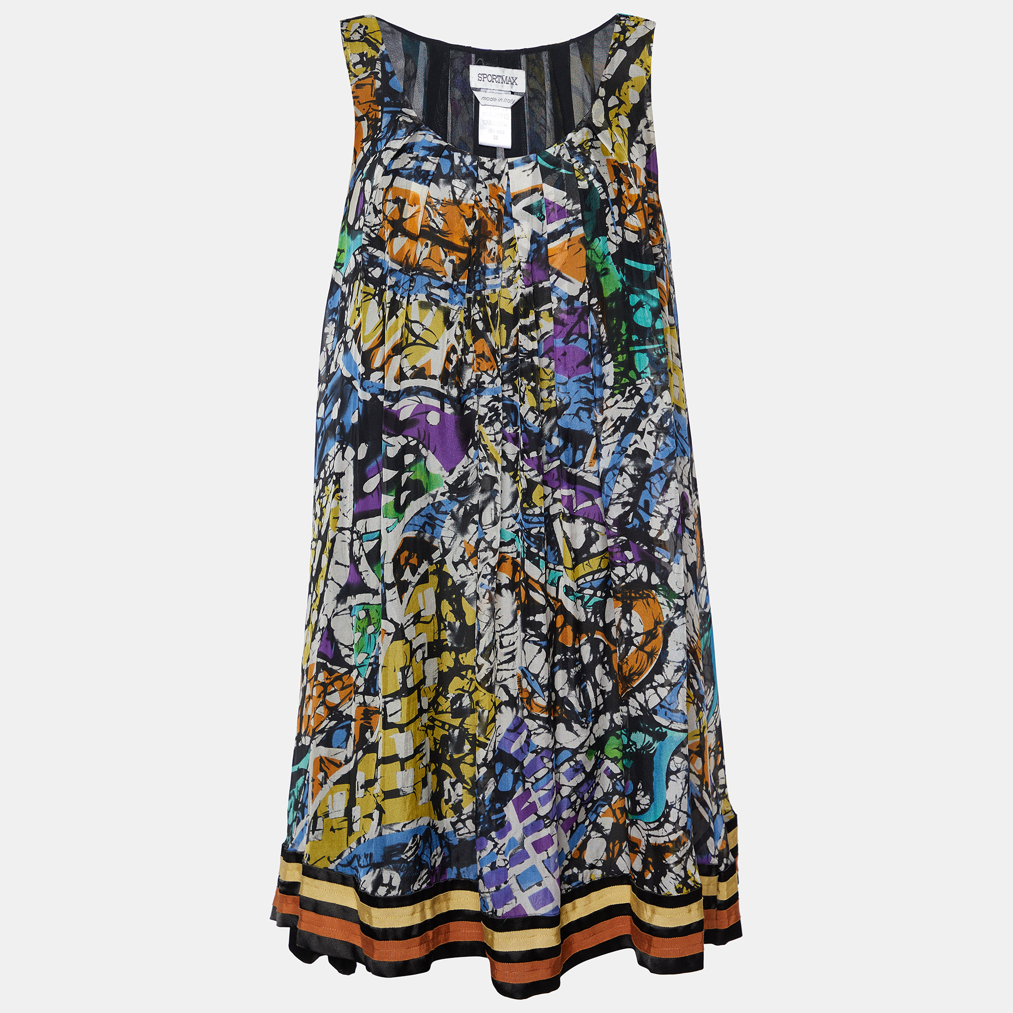 Pre-owned Sportmax Multicolor Printed Silk Sleeveless Shift Dress S