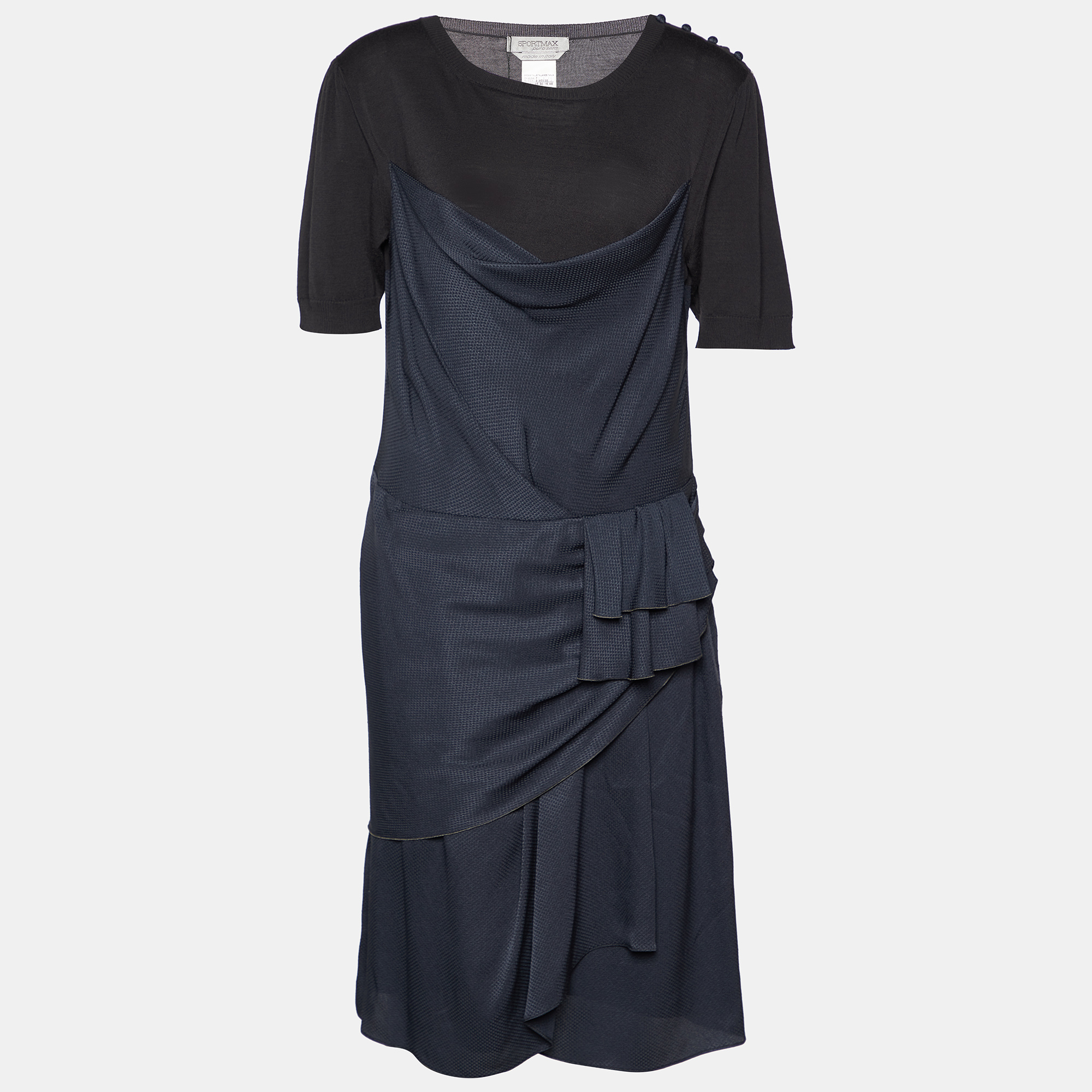 

Sportmax Charcoal Grey Wool & Silk Draped Mini Dress L