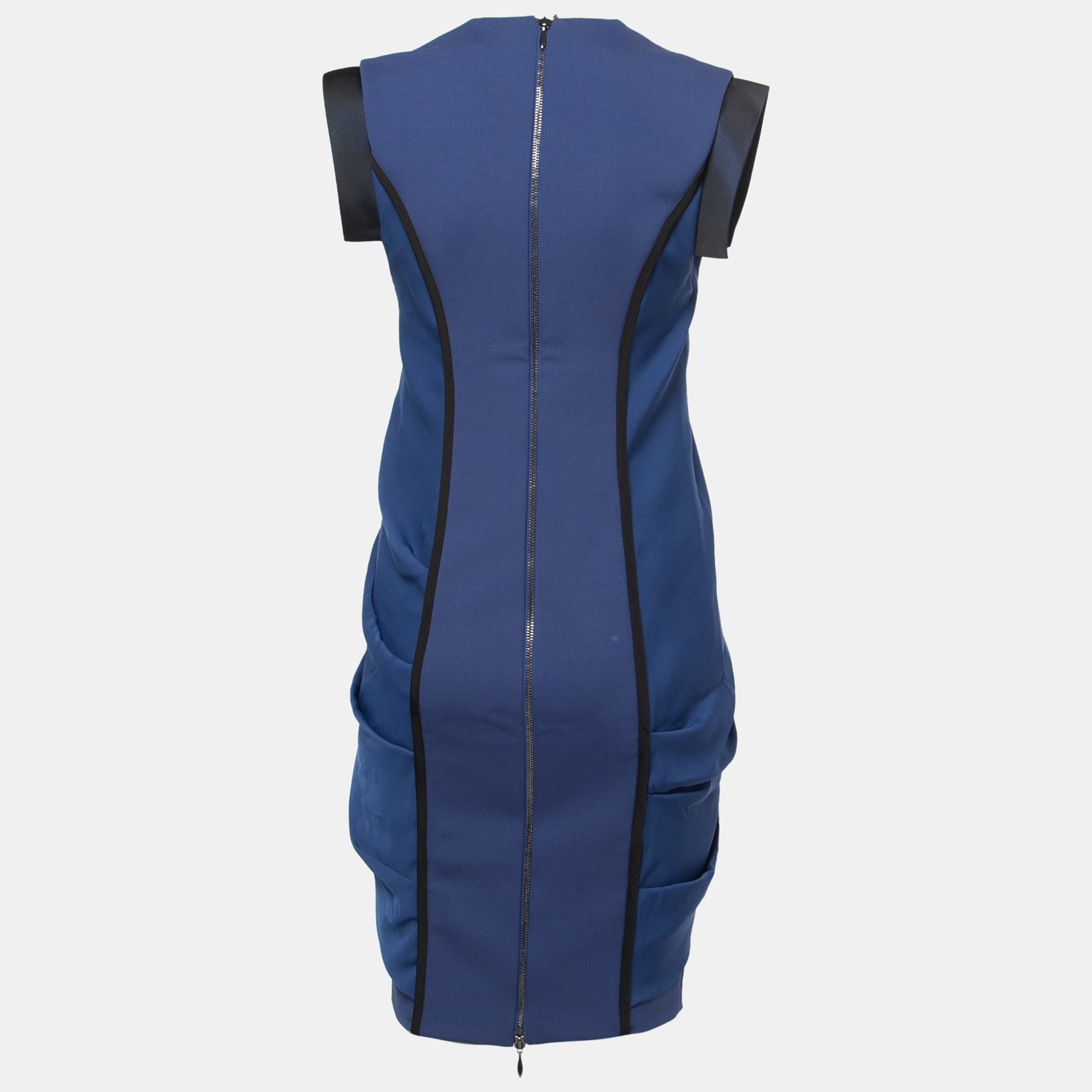 

Sportmax Blue Crepe Draped Sleeveless Midi Dress