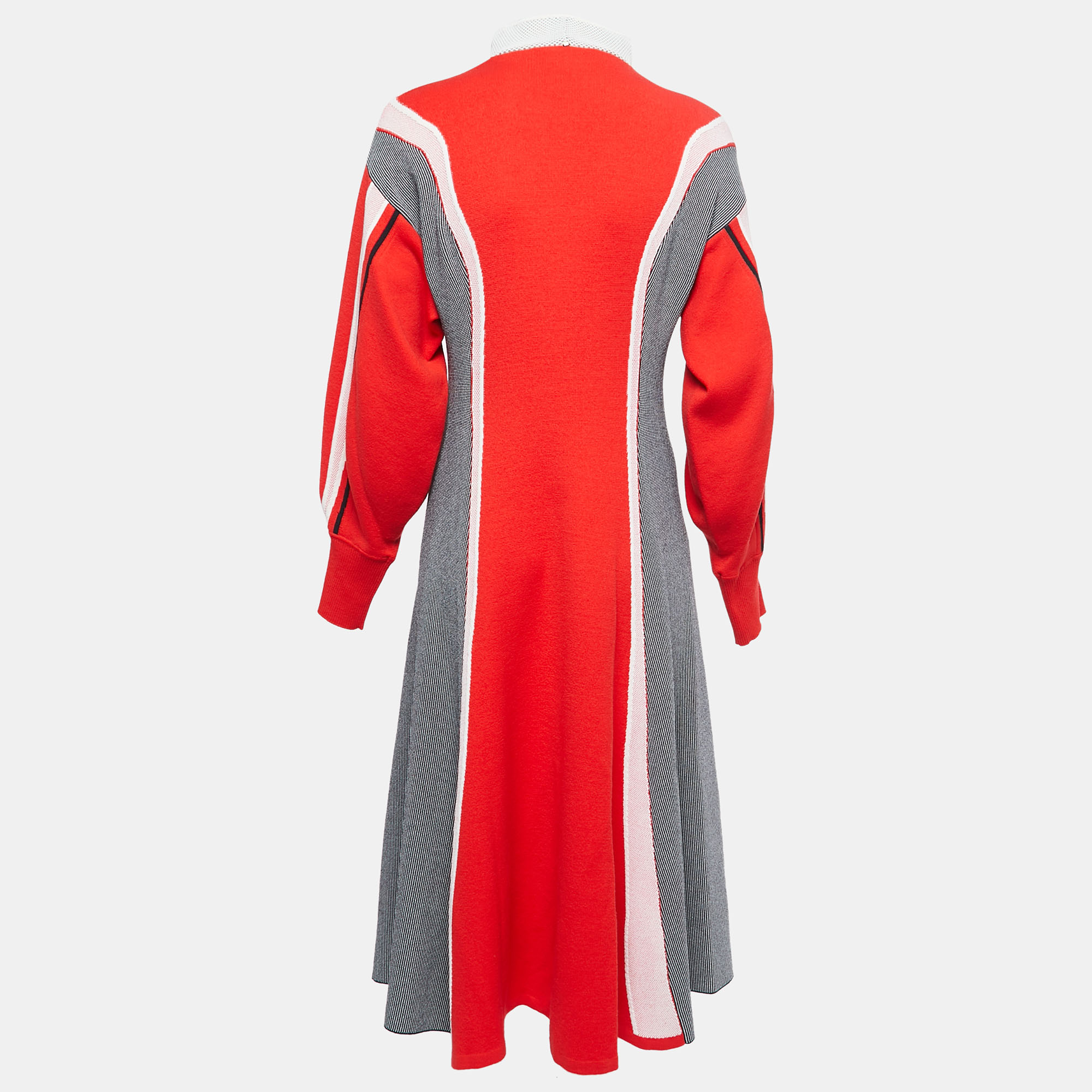 

Sportmax Red Wool Knit Long Sleeve High Collar Midi Dress