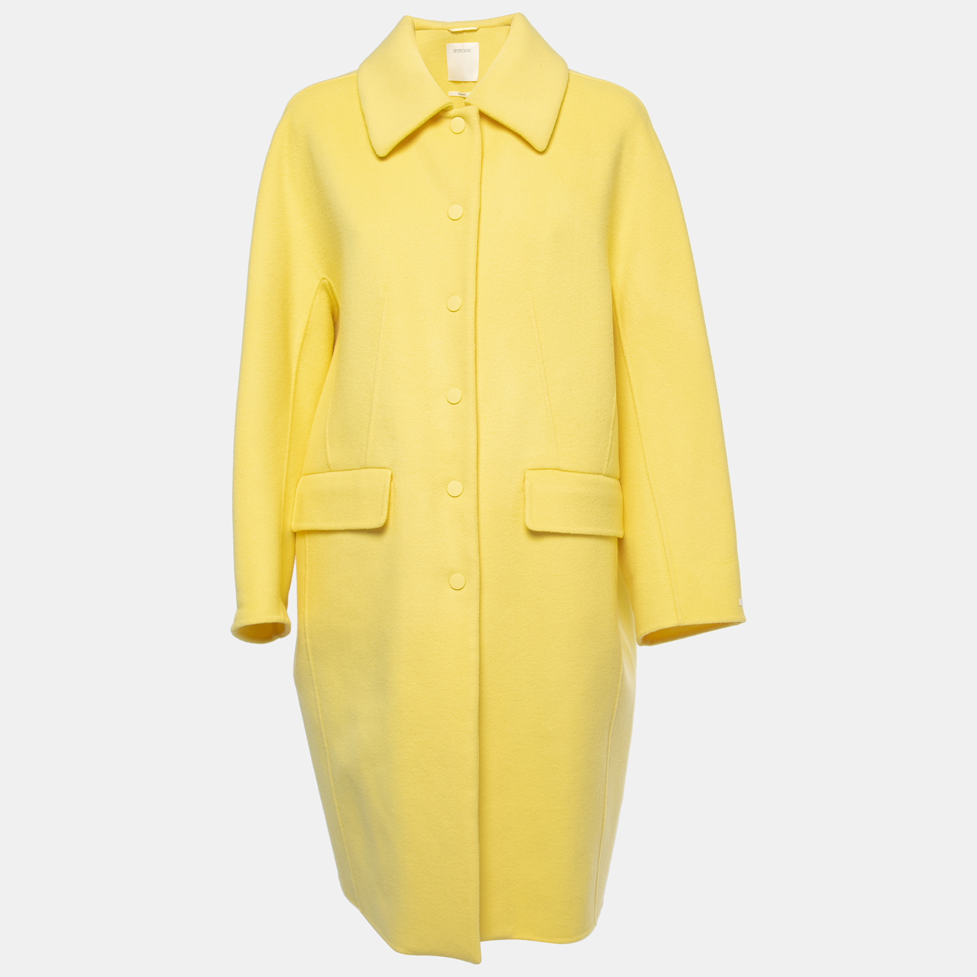 Pre Owned Sportmax Light Yellow Wool Mid Length Coat M