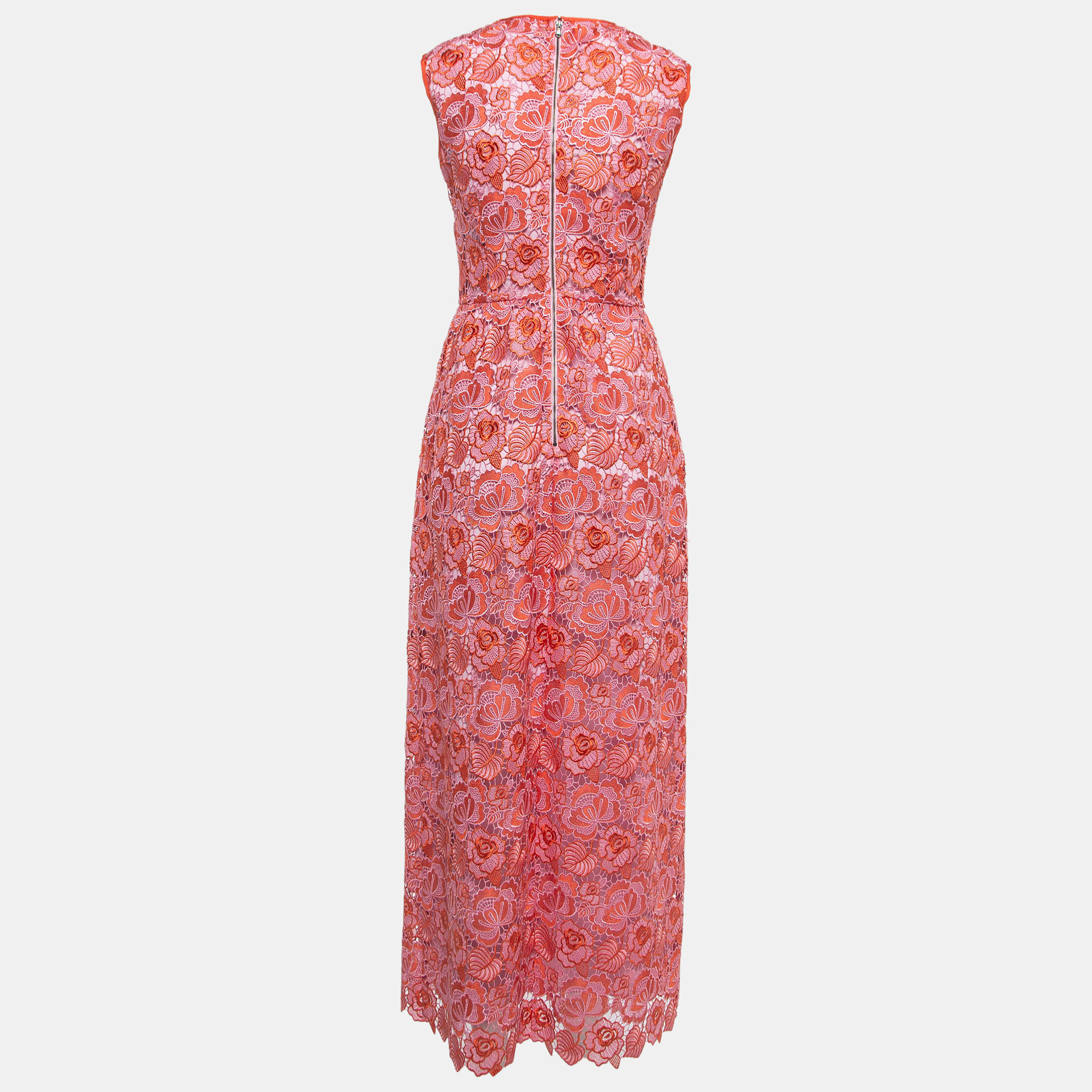 

Sportmax Pink/Red Floral Pattern Lace Sleeveless Maxi Dress