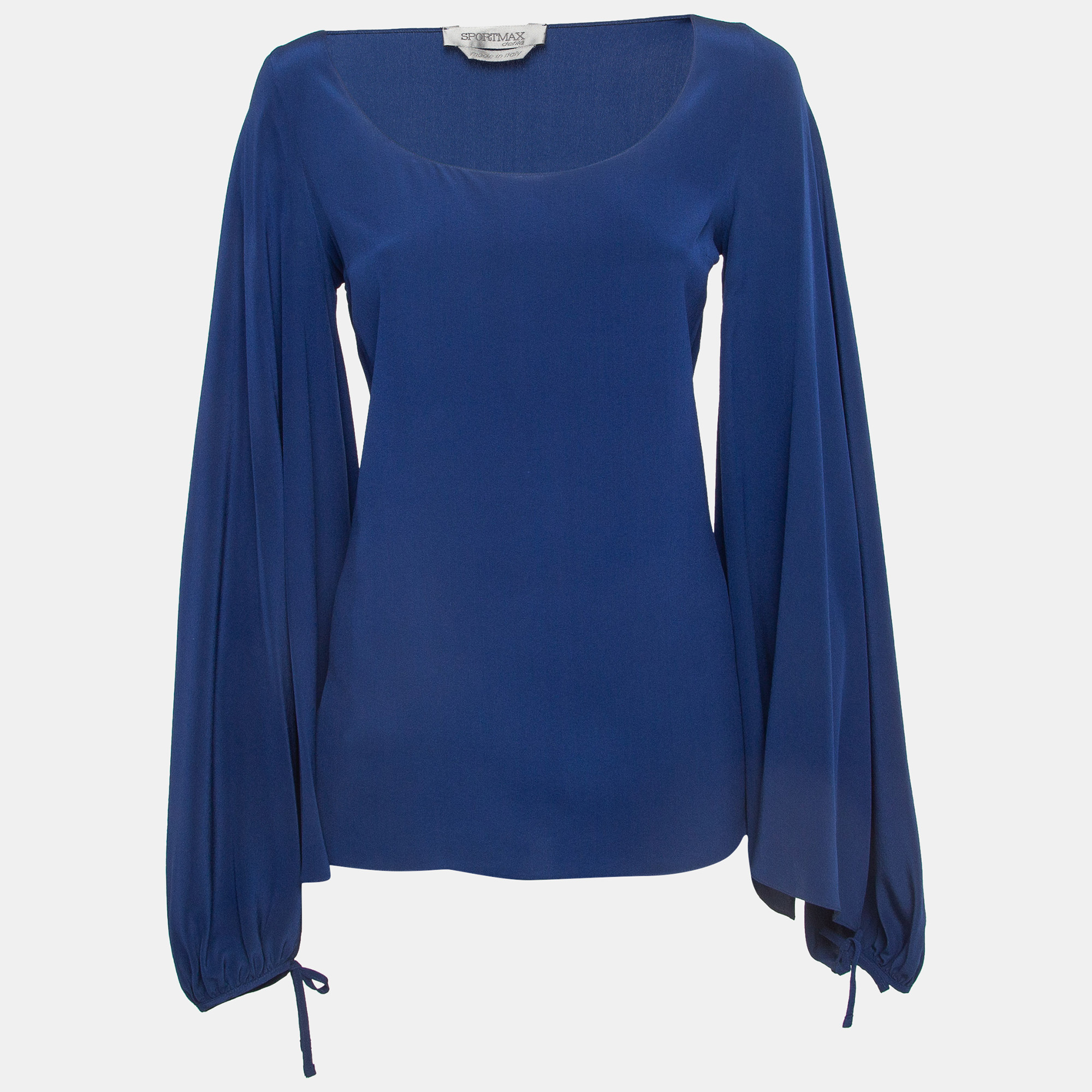 Pre-owned Sportmax Blue Crepe Tie-up Flared Sleeve Blouse S