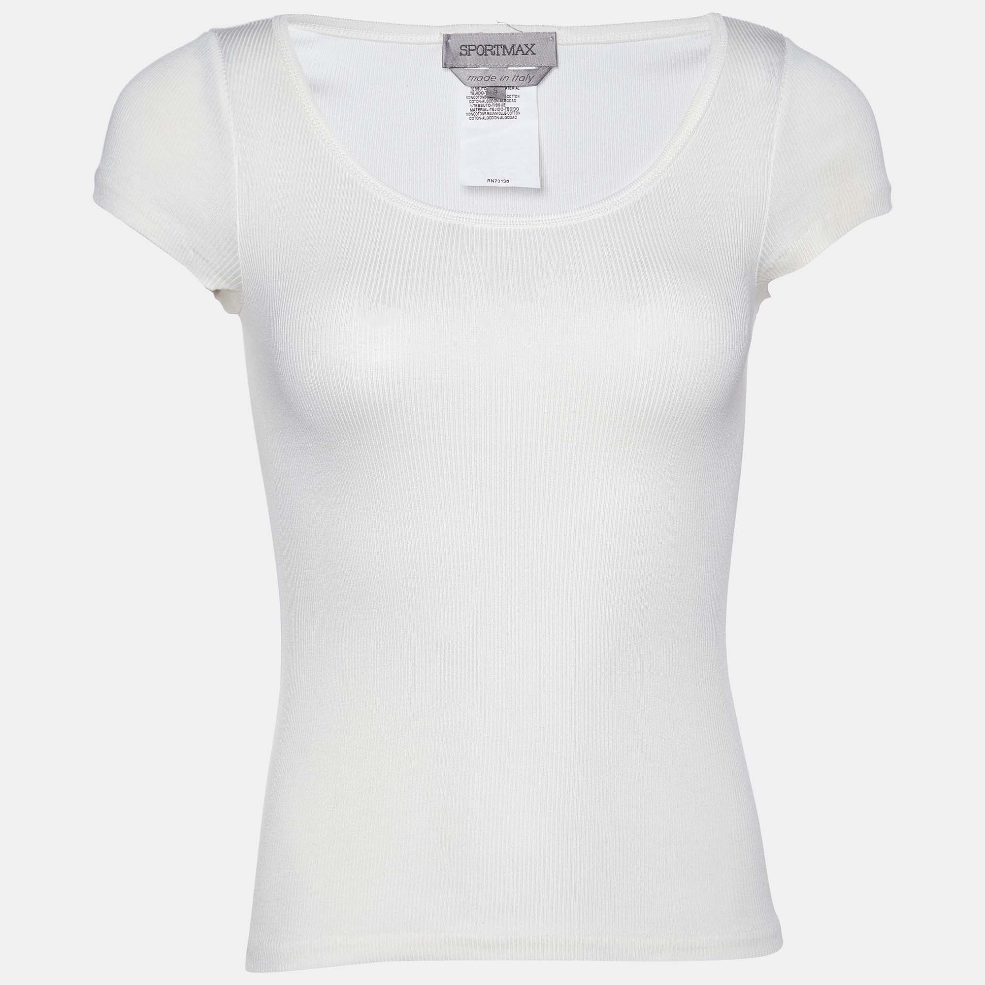 

Sportmax Off White Cotton Knit Short Sleeve T-Shirt