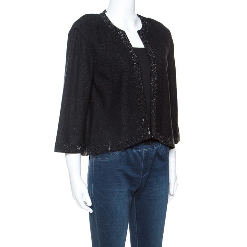 

St. John Black Knit Crystal Embellished Cardigan