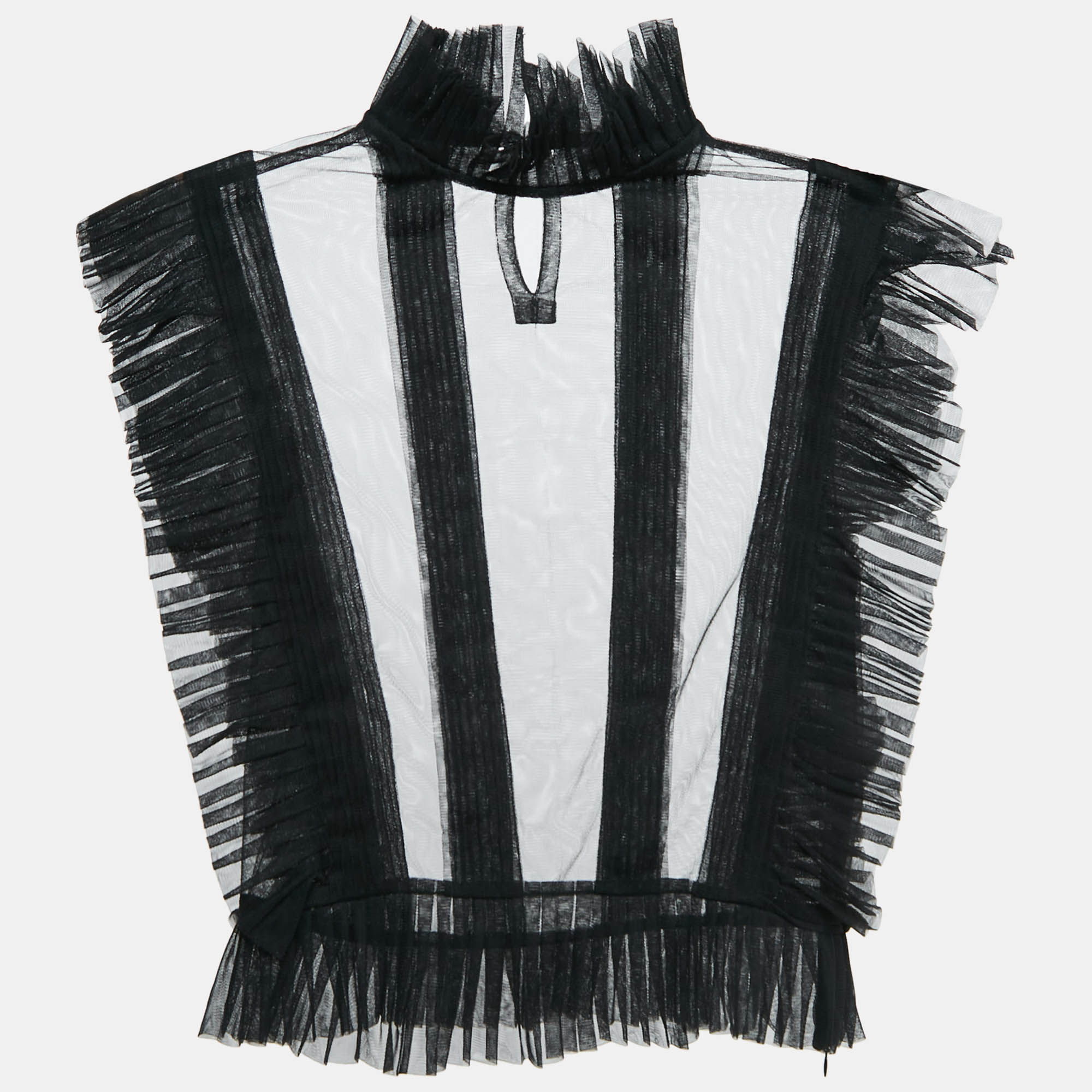 

Starch Black Tulle Pleat Detail Ruffled Top S