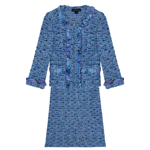 Pre Owned St. John Blue Tweed Skirt Suit S