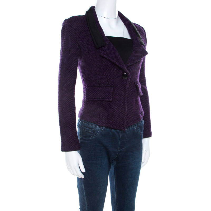 

St. John Purple Tweed Boucle Cropped Blazer