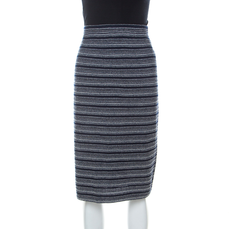 

St. John Collection by Marie Gray Navy Blue Striped Knit Skirt