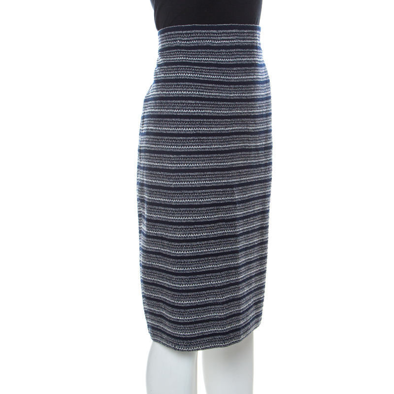 Pre-owned St John Collection By Marie Gray Navy Blue Striped Knit Skirt Xl