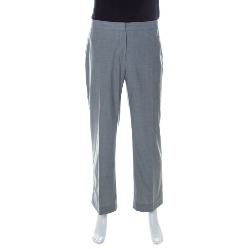 

St. John Grey Wool Blend Straight Fit Trousers