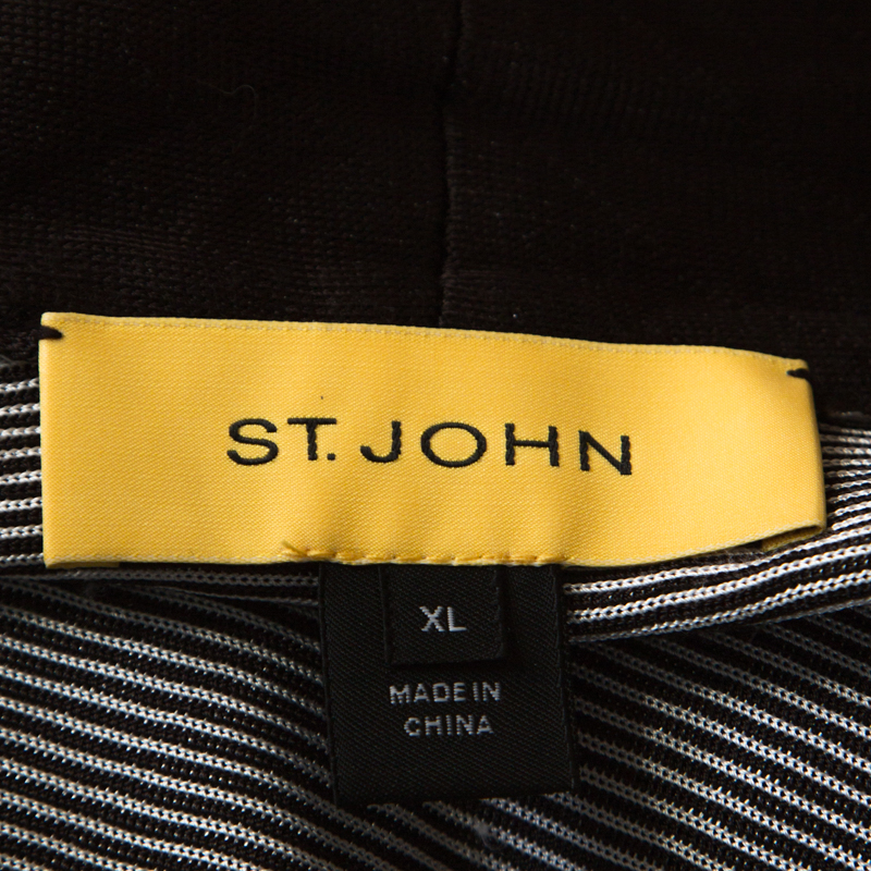 Pre-owned St John Monochrome Jacquard Knit Draped Cardigan Xl In Black