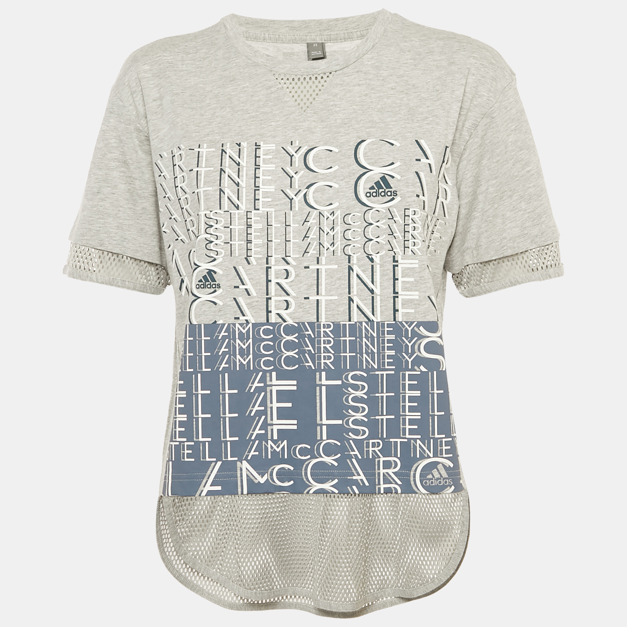 Pre-owned Stella Mccartney Adidas Stella Mccartney X Adidas Grey Printed Cotton & Mesh Detail T-shirt Xs In Gray