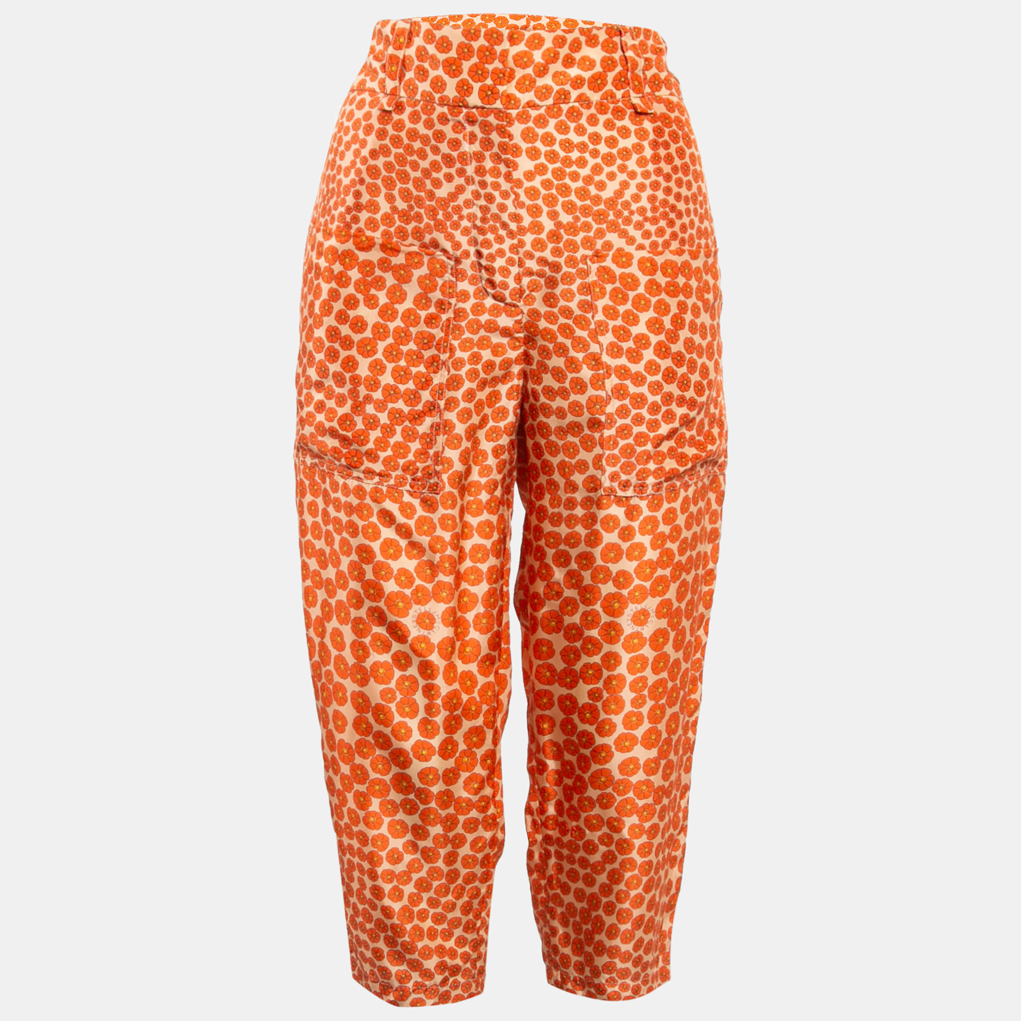 

Stella McCartney Orange Ditsy Floral Print Silk Trousers M