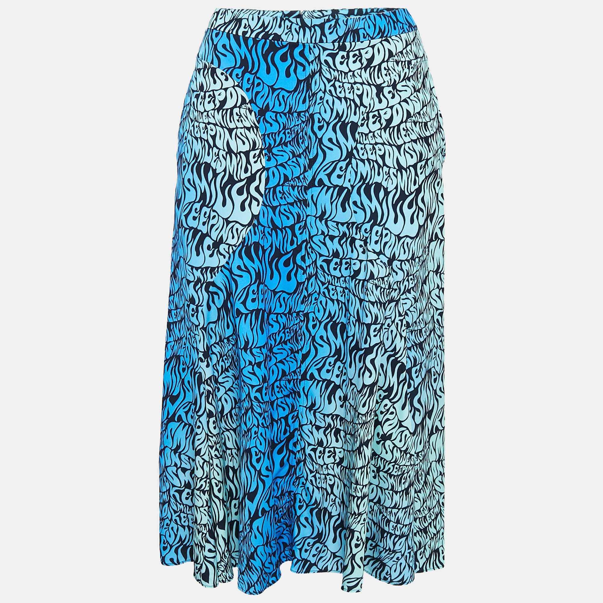 

Stella McCartney Blue Printed Crepe de Chine Midi Skirt XS