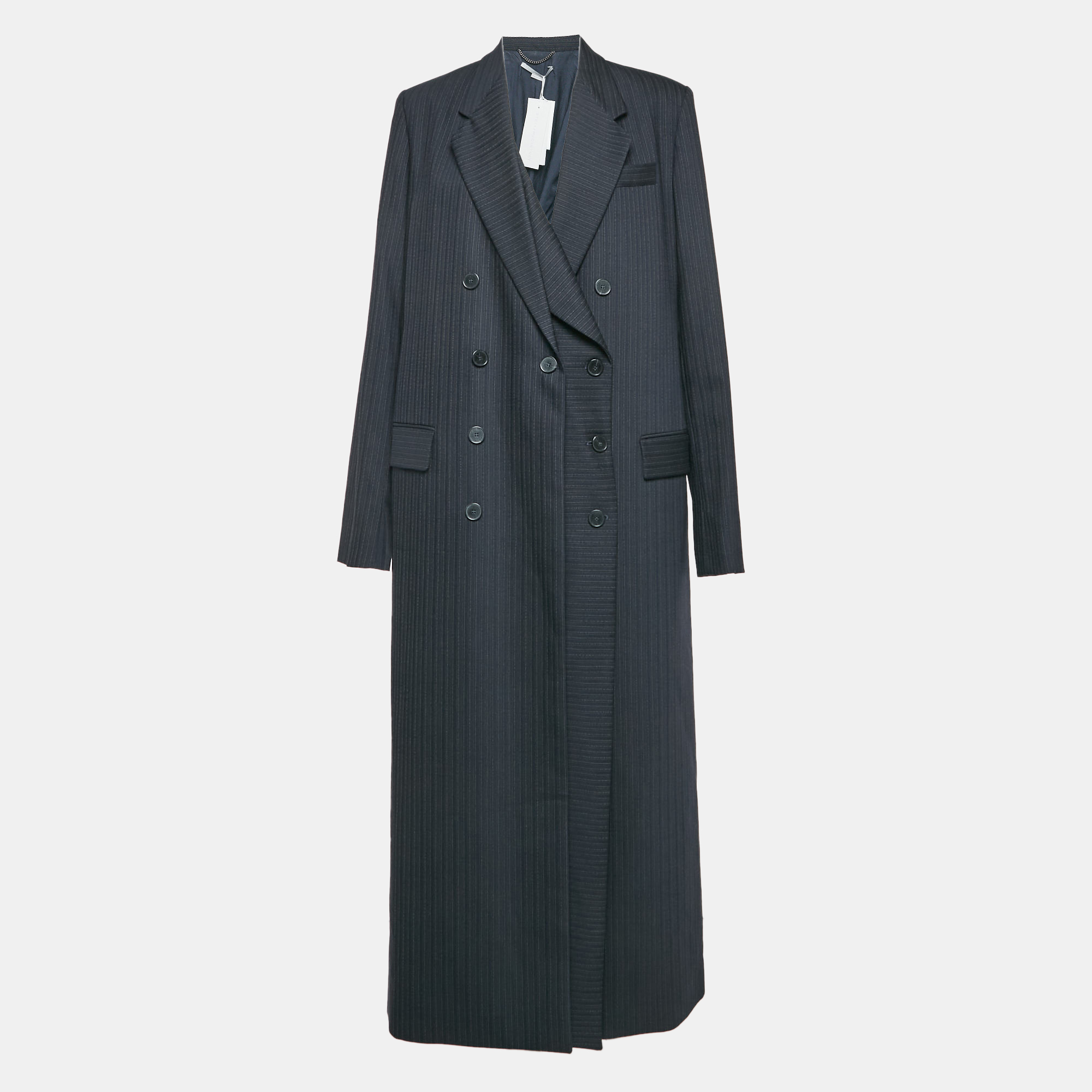 

Stella McCartney Navy Blue Stripe Wool Overcoat L