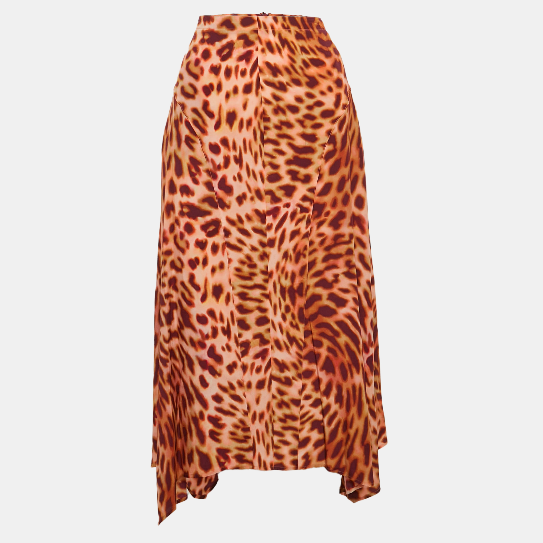 

Stella McCartney Brown Leopard Print Silk Flared Midi Skirt S