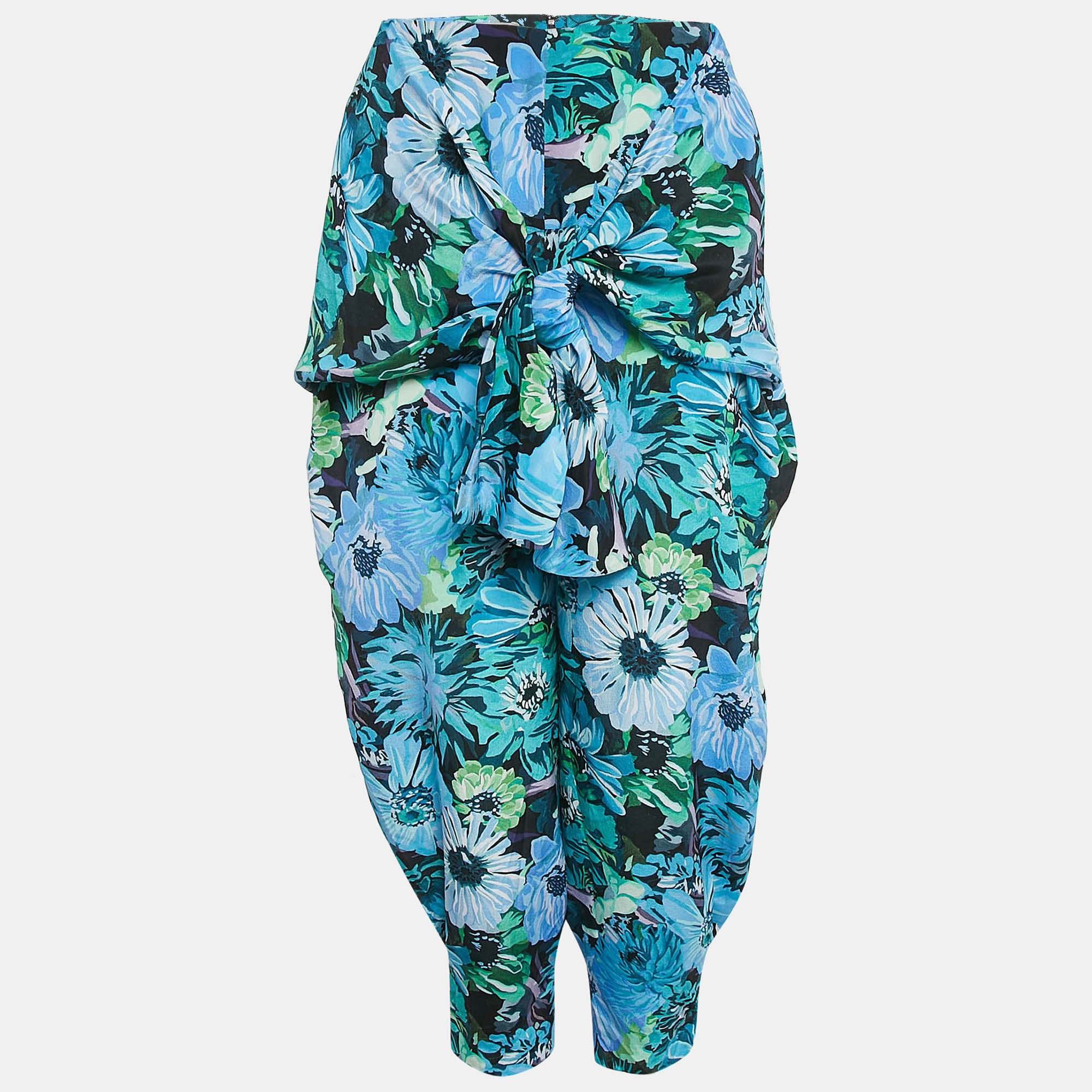 

Stella McCartney Blue Floral Print Silk Tie-Up Trousers S