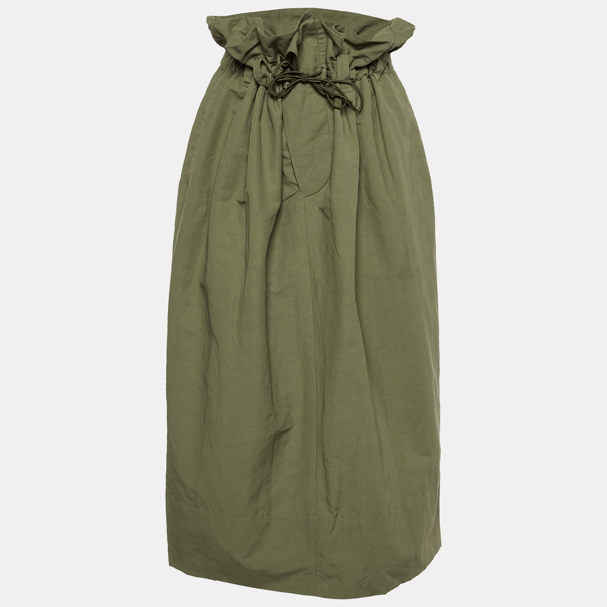 

Stella McCartney Khaki Green Cotton Blend Paperbag Midi Skirt M