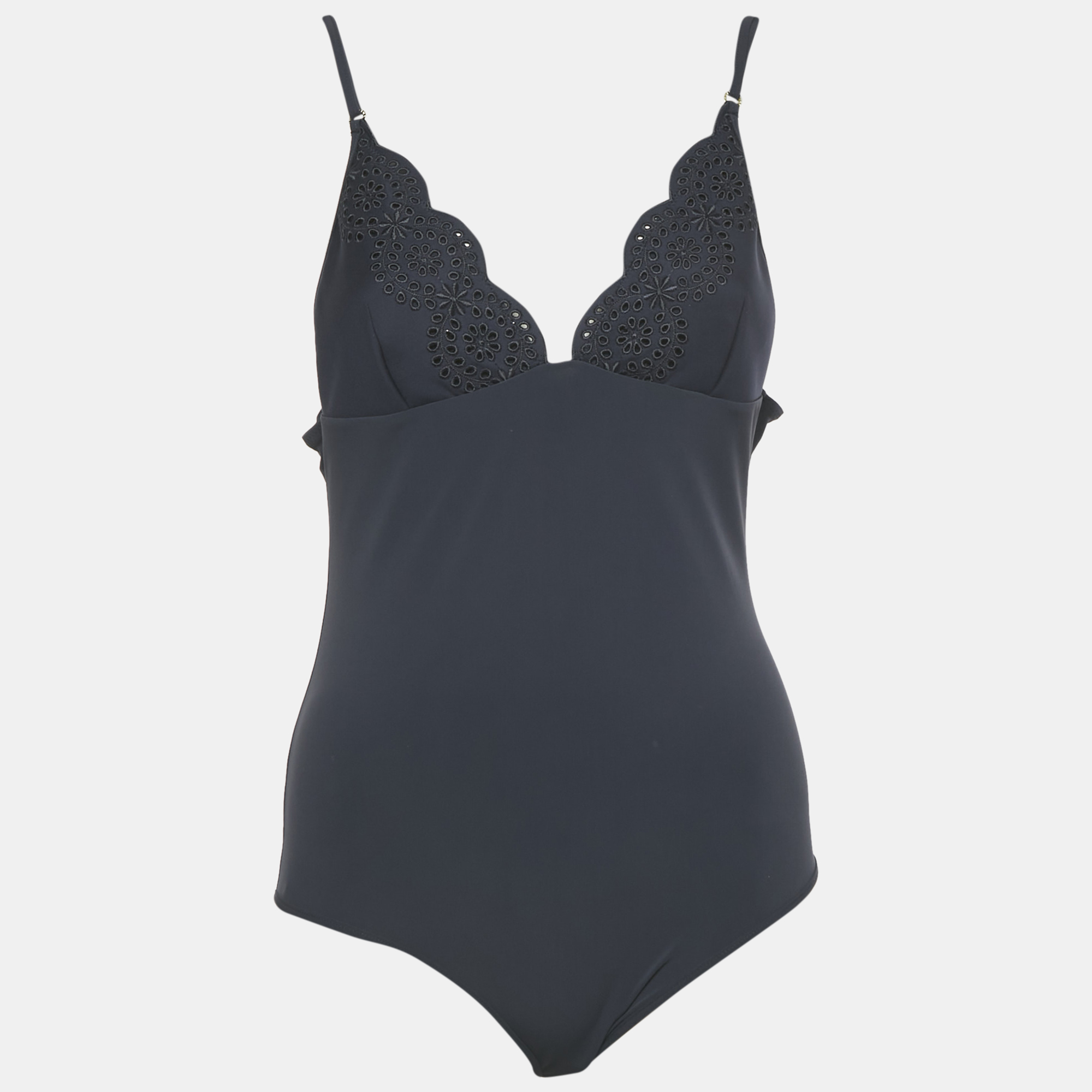 Pre-owned Stella Mccartney Navy Blue Broderie Anglaise Embroidered Jersey Swimsuit L