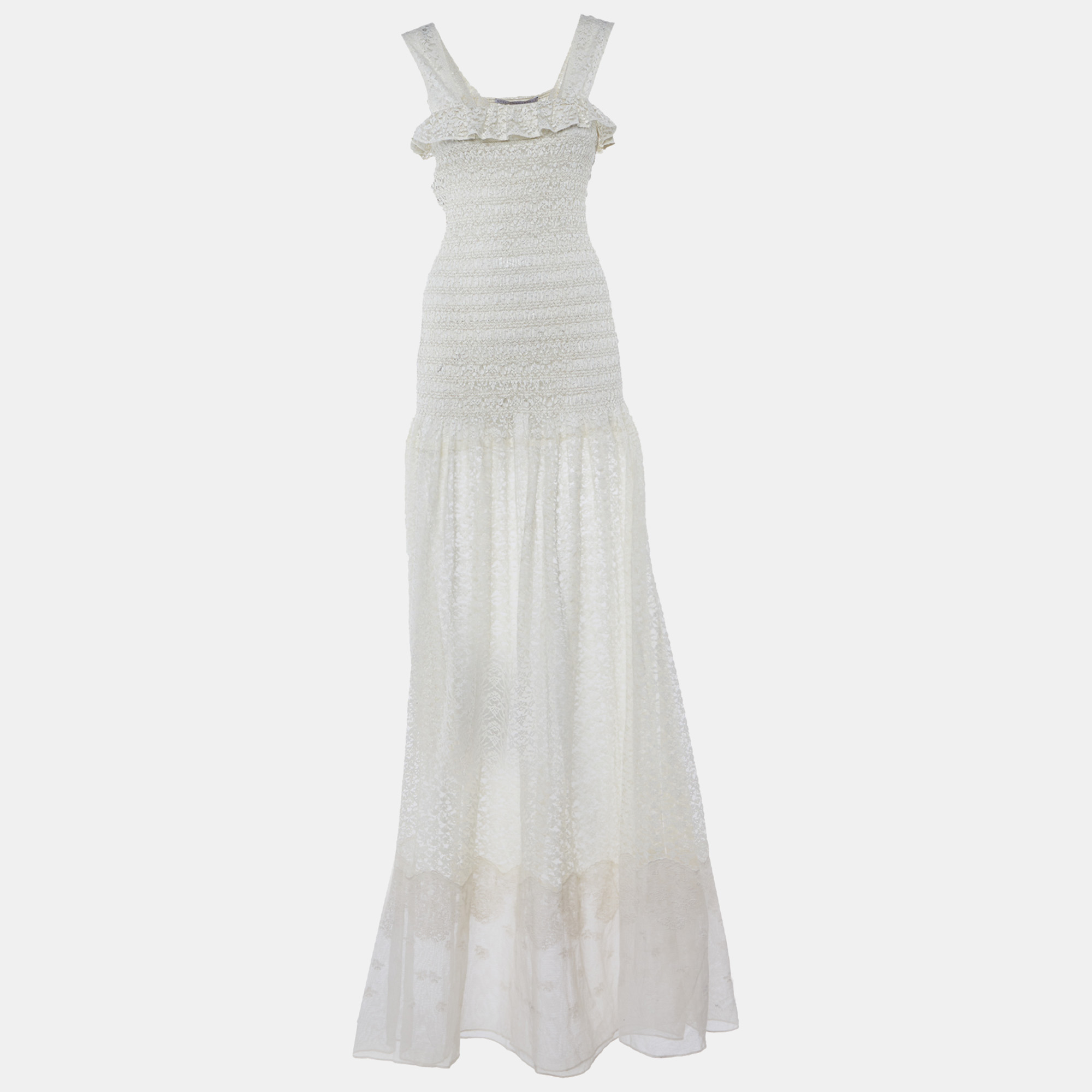 

Stella McCartney Off-White Lace Sleeveless Smocked Long Dress S