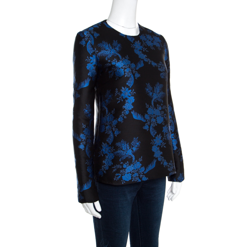 

Stella McCartney Black and Blue Floral Jacquard Long Sleeve Top