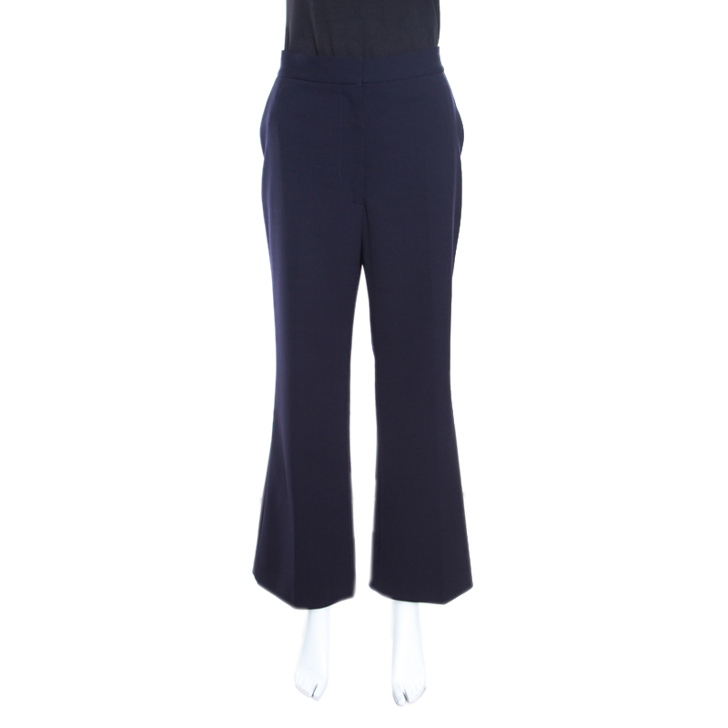 Pre Owned Stella McCartney Navy Blue Wool Cropped Eden Kick Pants L