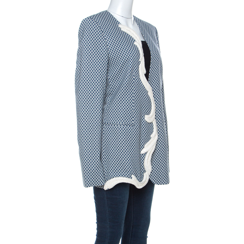 

Stella McCartney Blue & White Print Heavy Applique Detail Oversized Blazer