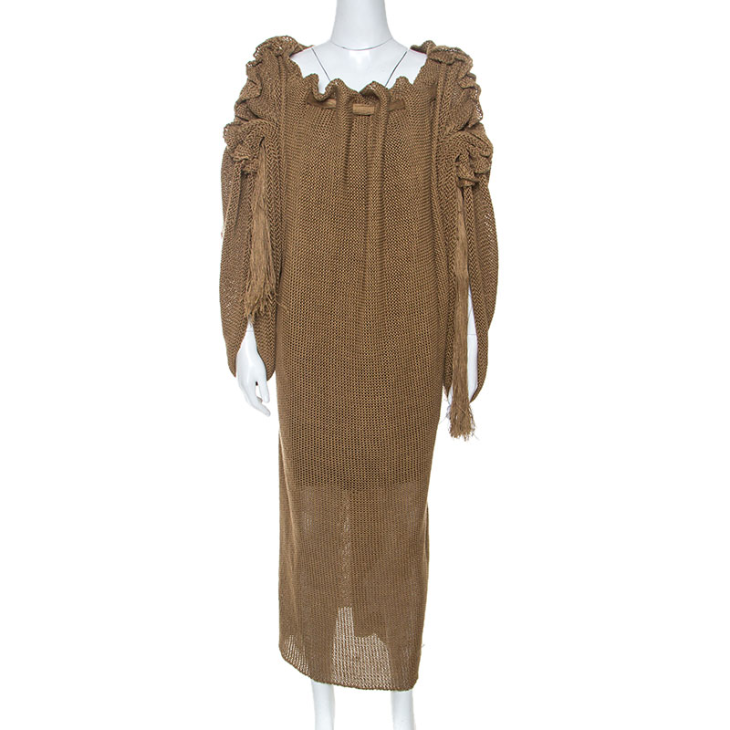 Pre-owned Stella Mccartney Brown Linen Knit Oversized Dress S