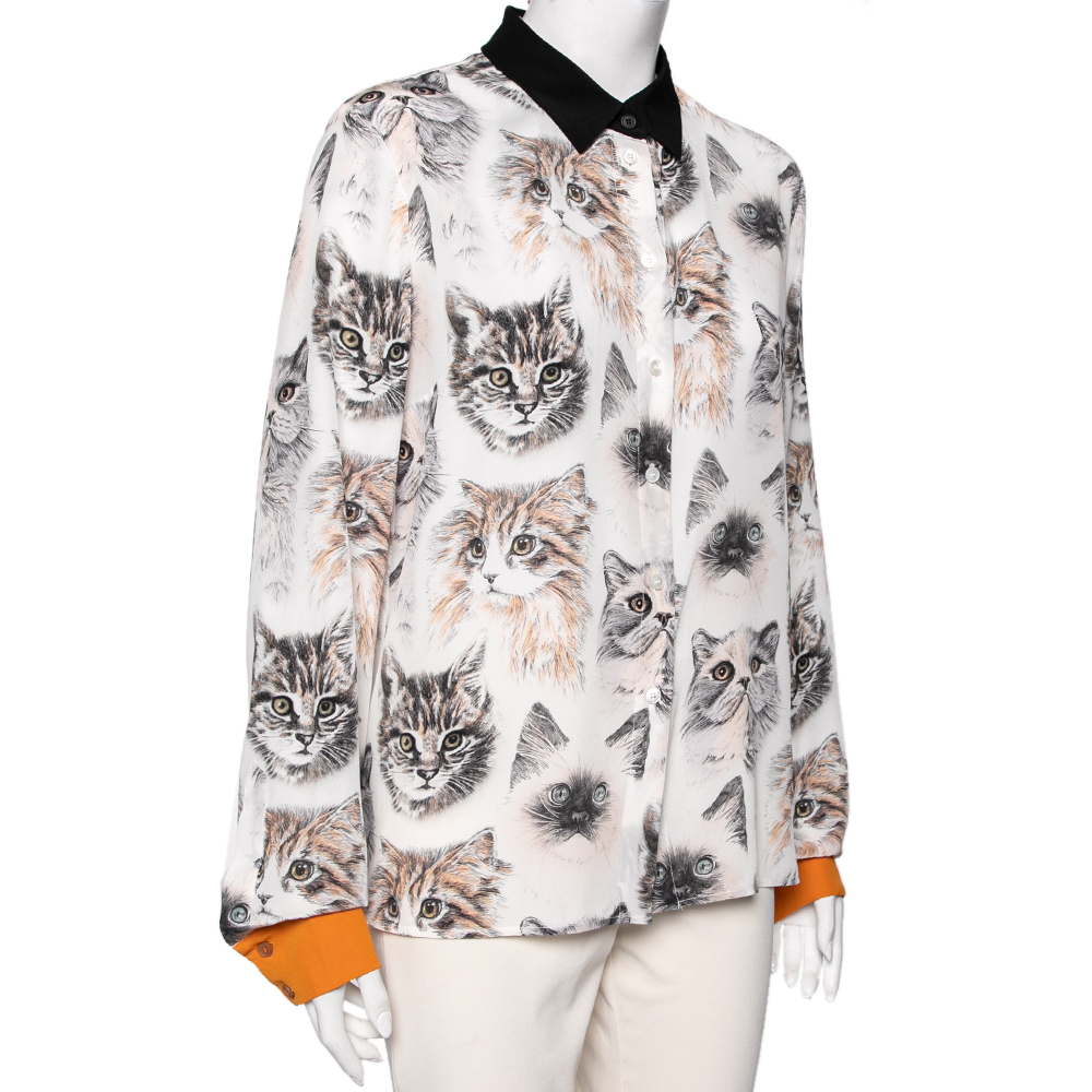 

Stella McCartney Multicolored Cat Print Silk Wilson Shirt, Multicolor