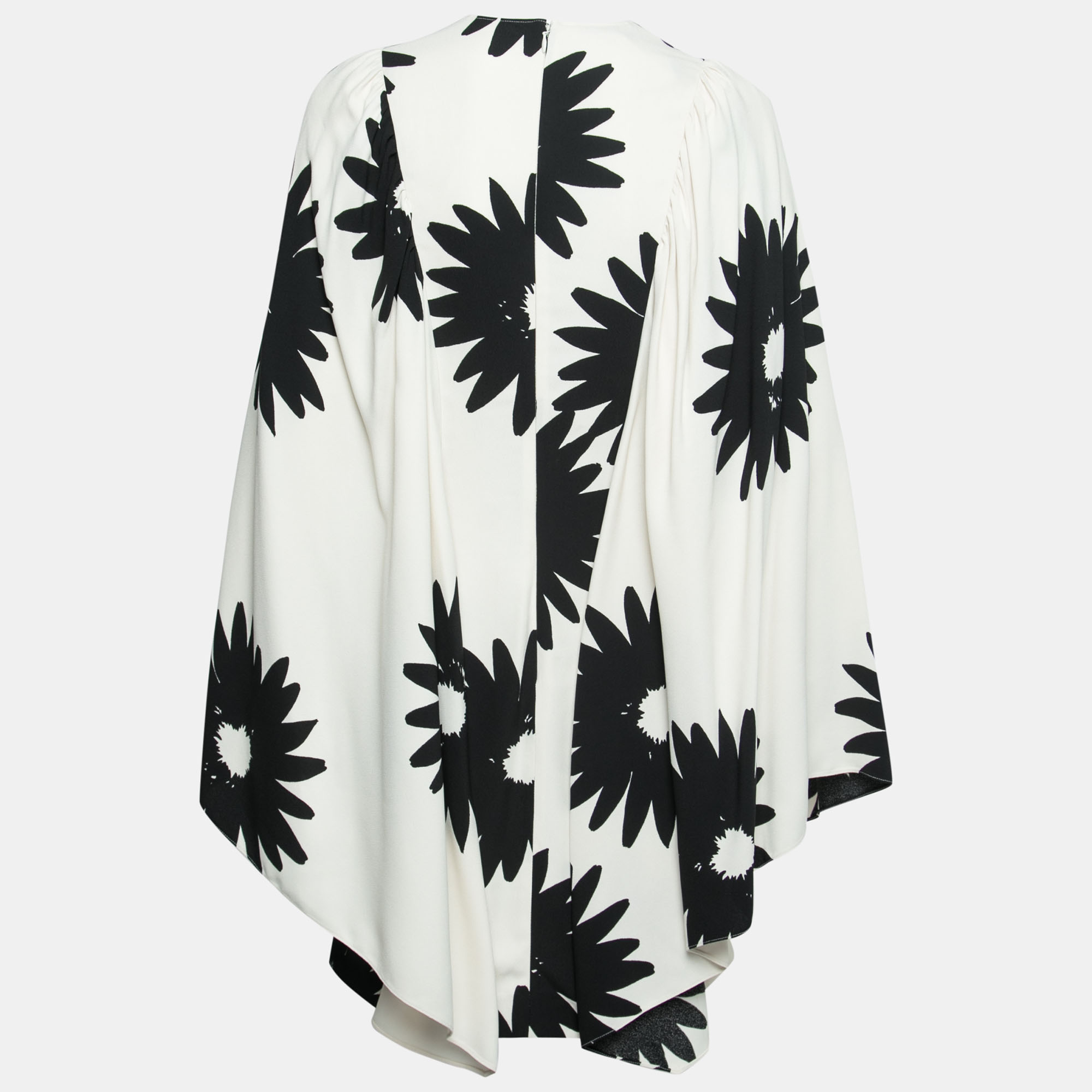 

Stella McCartney Cream Floral Print Crepe Cape Styled Dress