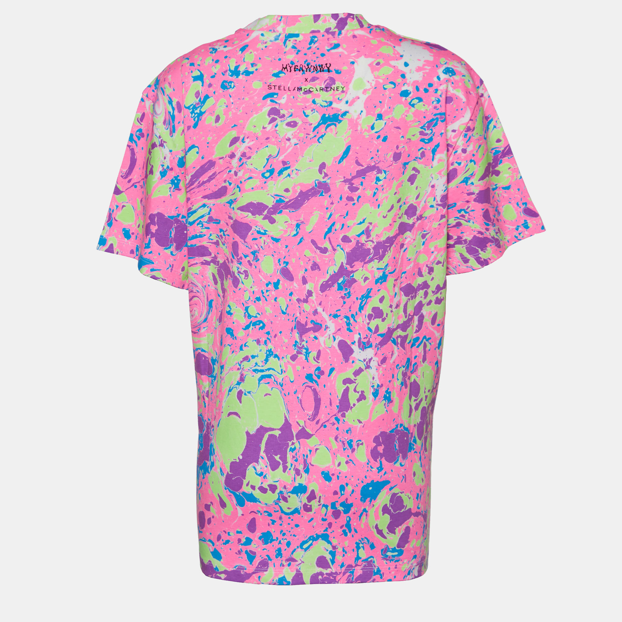 

Stella McCartney x Myfawnwy Neon Pink Abstract Print Cotton Crew Neck T-Shirt