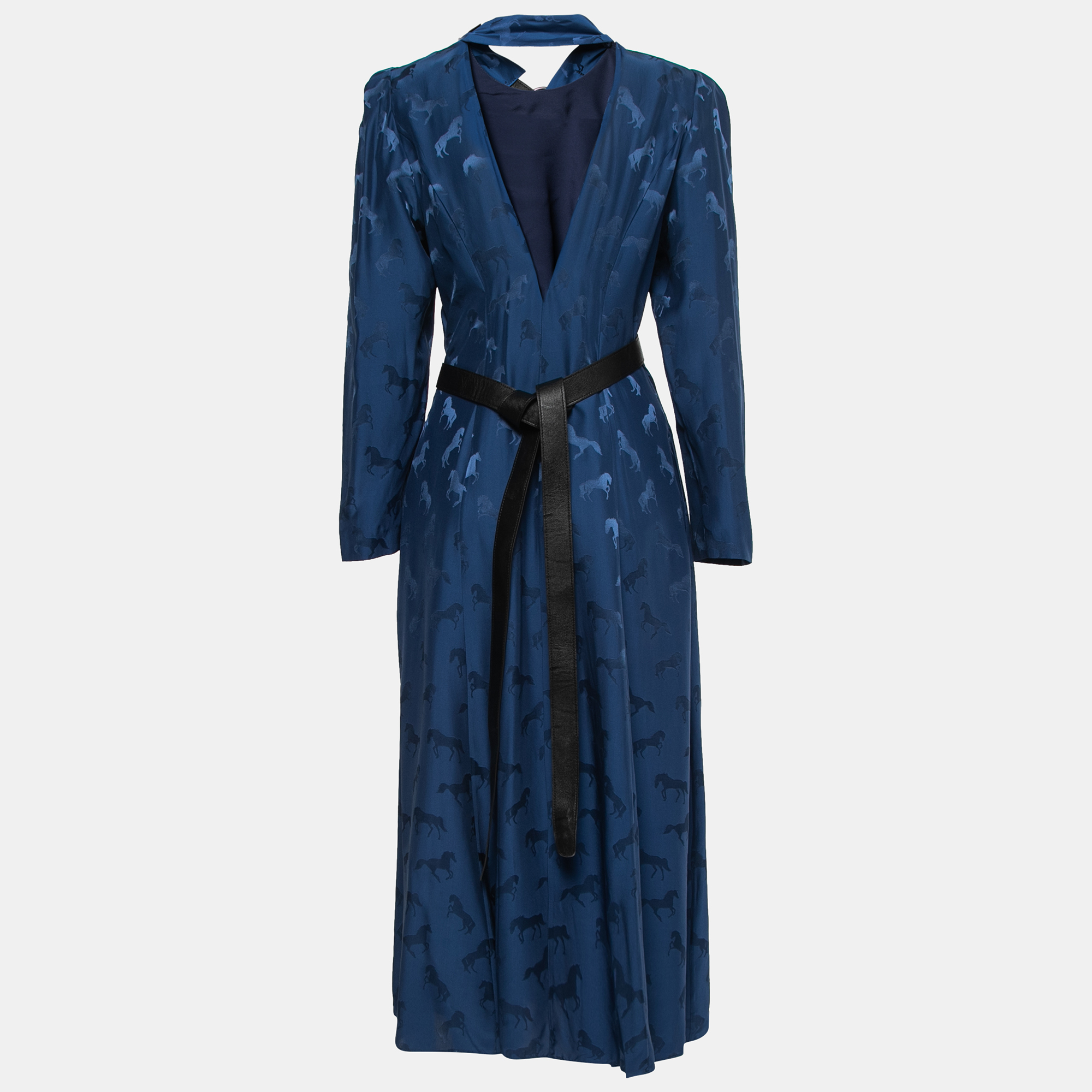 

Stella McCartney Blue Horse Jacquard Silk Belted Maxi Dress