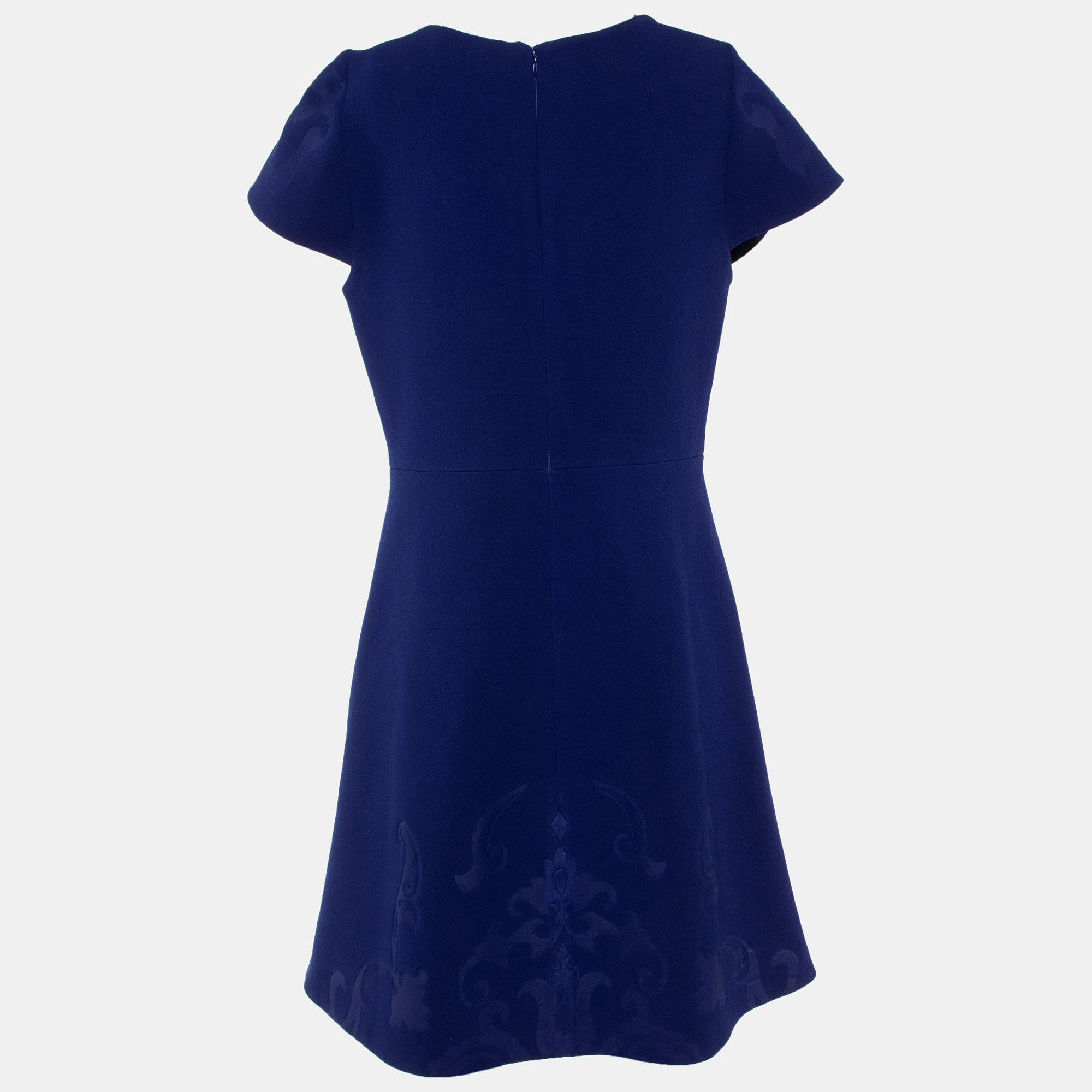 

Stella McCartney Navy Blue Floral Wool Jacquard Knit Skater Mini Dress