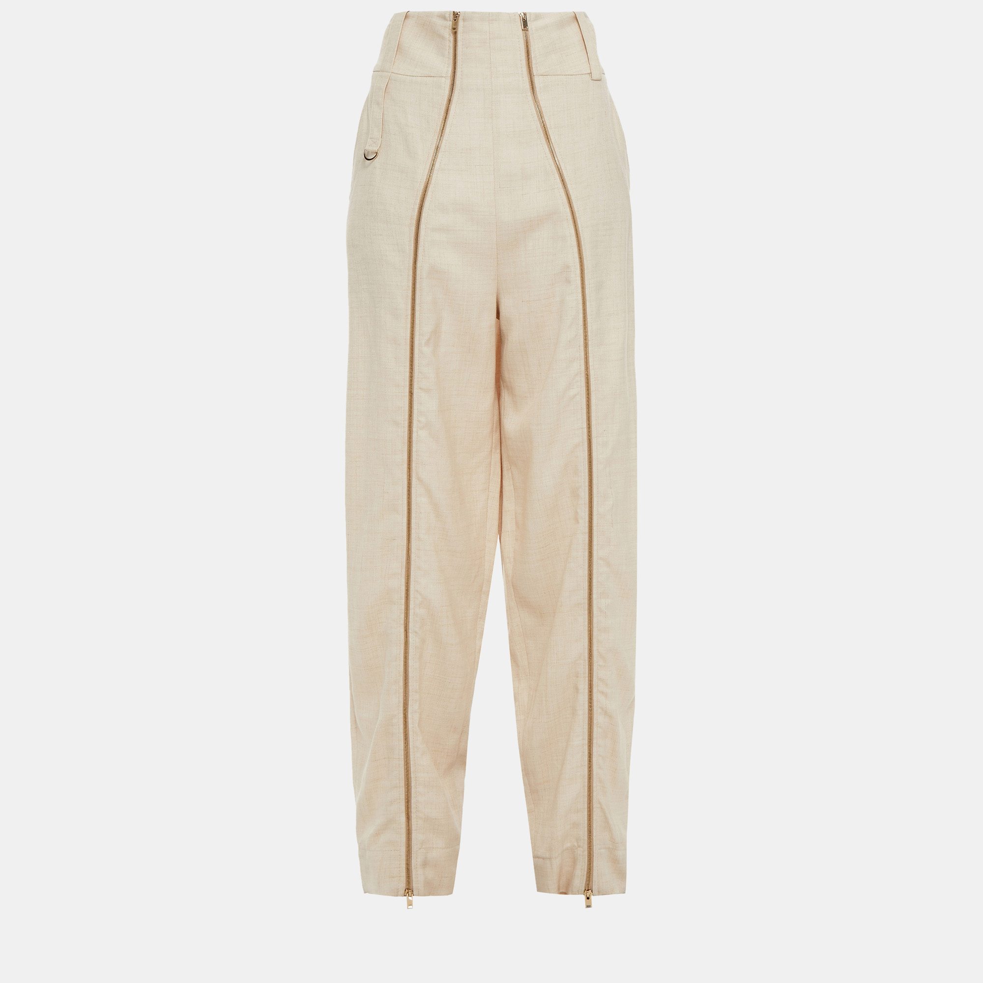 Pre-owned Stella Mccartney Beige Linen-blend Tapered Pants Xs (it 36)