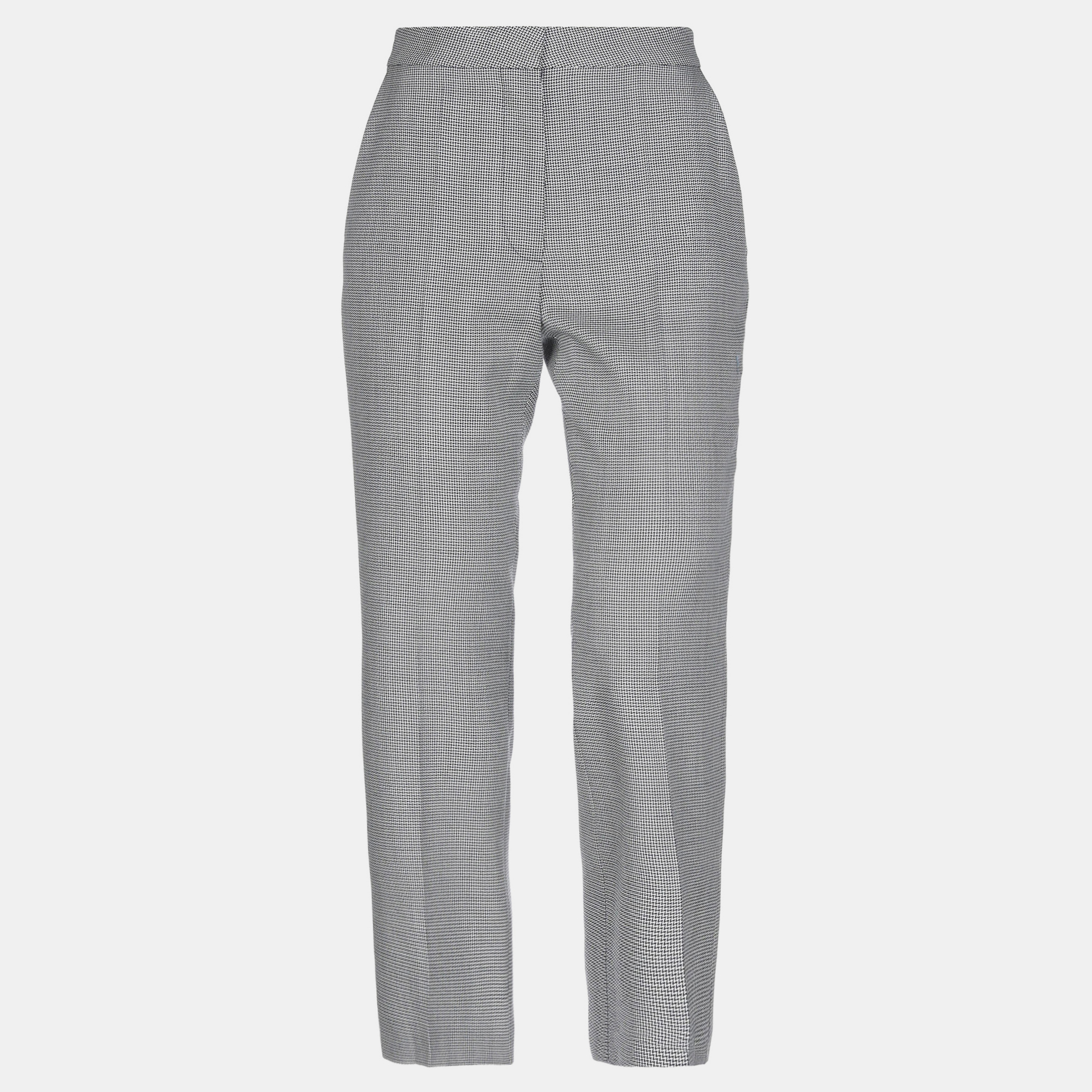 Pre-owned Stella Mccartney Black/white Patterned Wool Pants S (it 40) In Grey