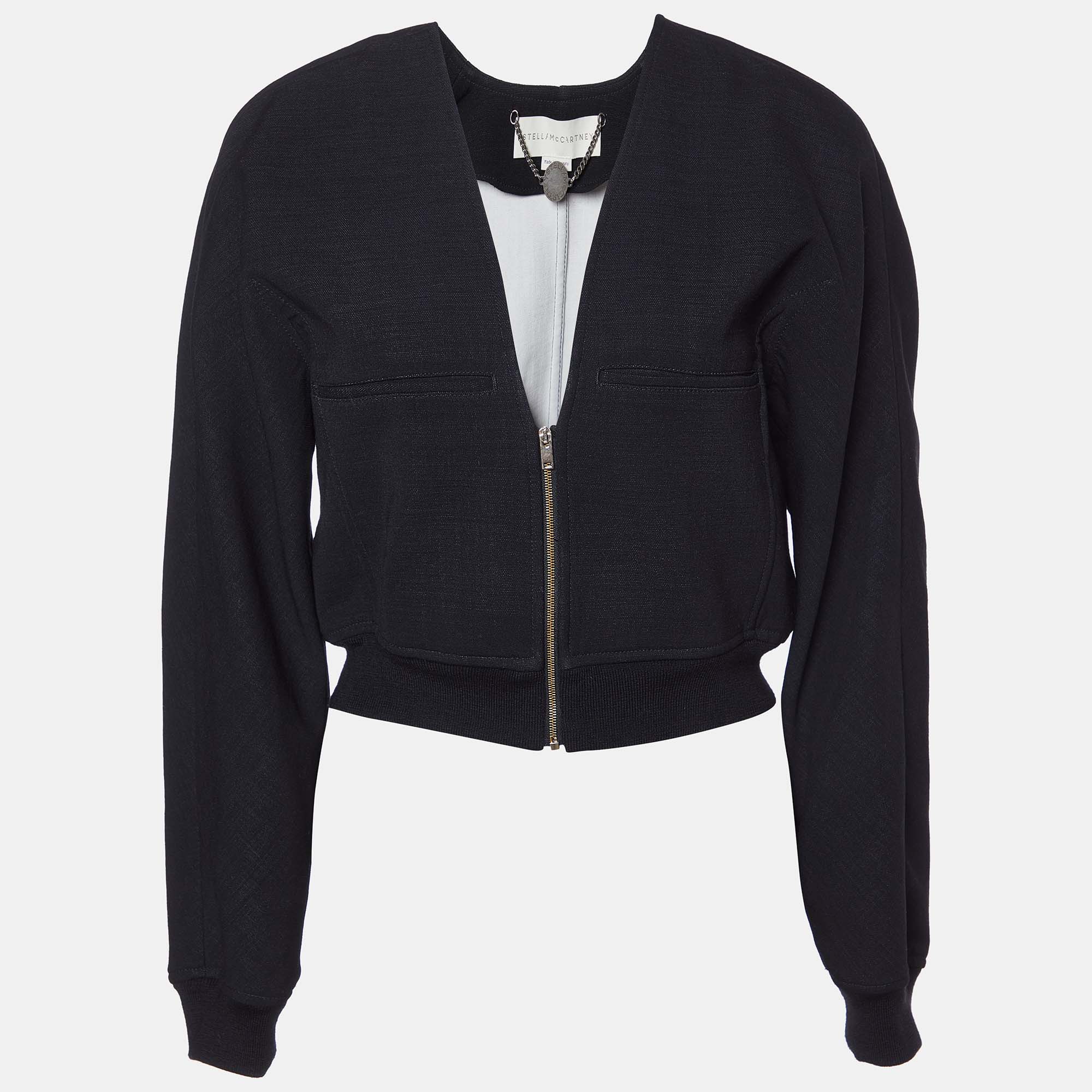 

Stella McCartney Black Wool Zip Front Cropped Jacket S