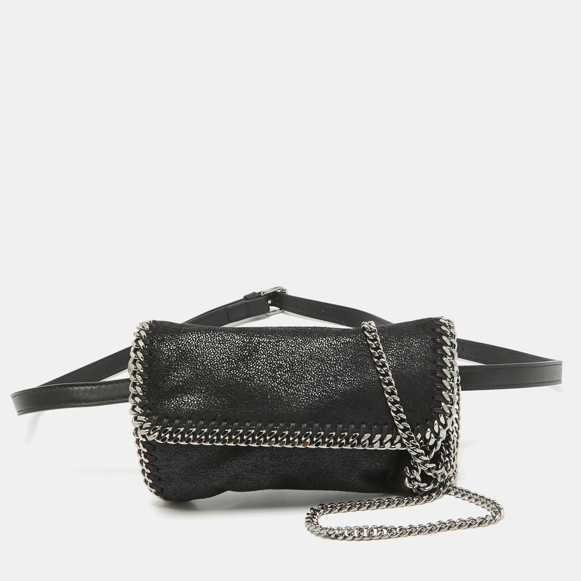 

Stella McCartney Black Faux Leather Mini Falabella Flap Convertible Belt Bag