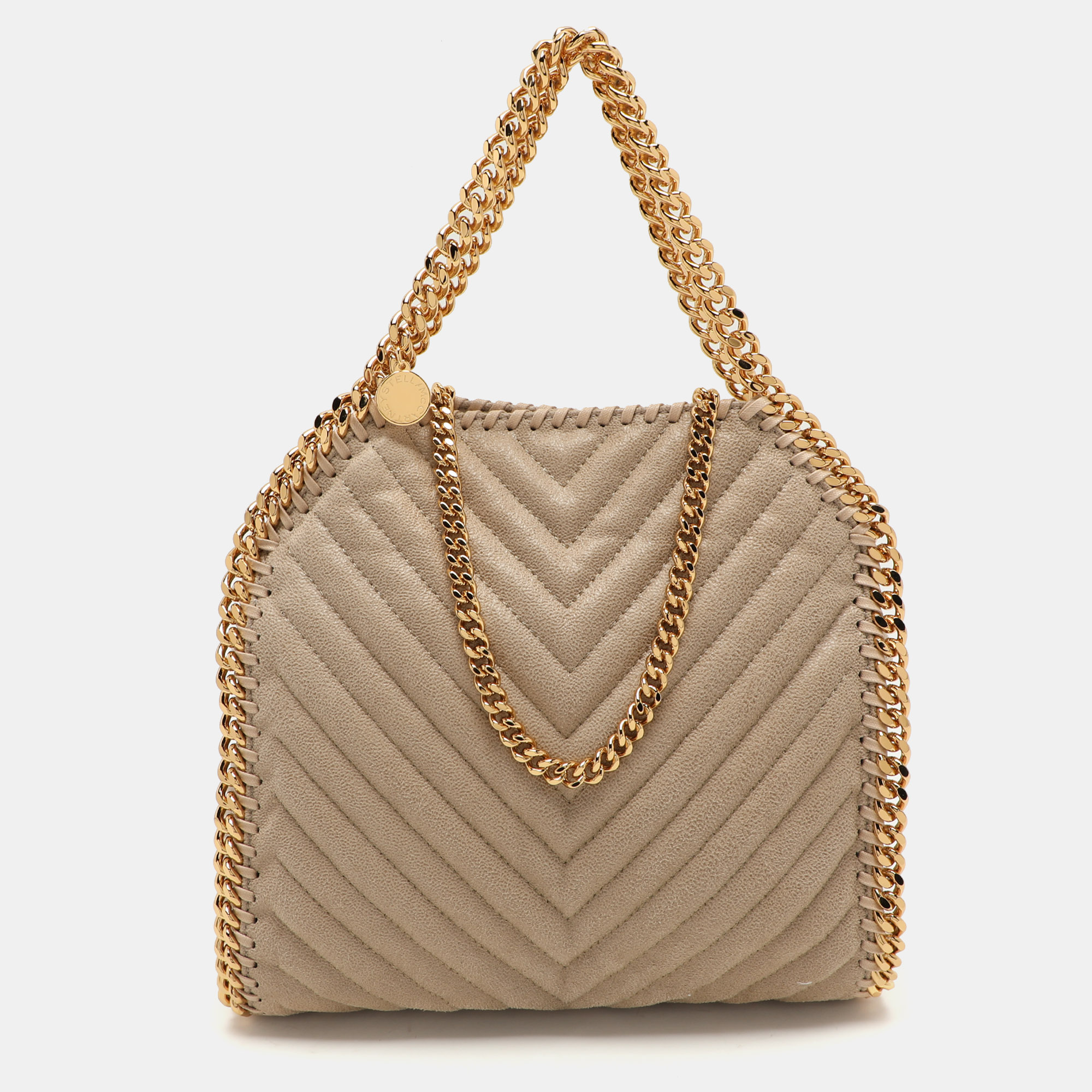 

Stella McCartney Cream Chevron Quilted Faux Suede Mini Falabella Tote