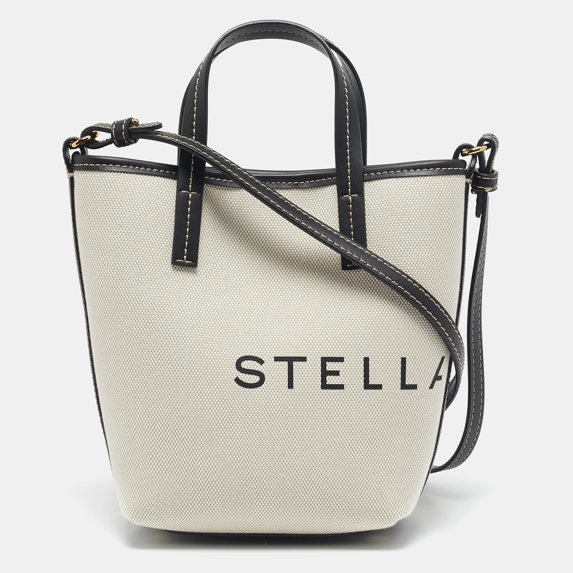 

Stella McCartney Cream/Black Canvas and Leather Small Logo Tote