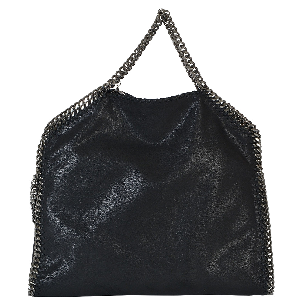 

Stella McCartney Black Leather Falabella Fold Over Tote Bag