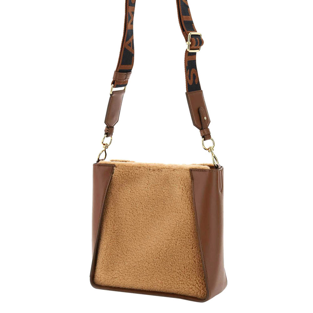 

Stella McCartney Biscuit Brown Faux Shearling and Faux Leather Stella Logo Teddy Shoulder Bag