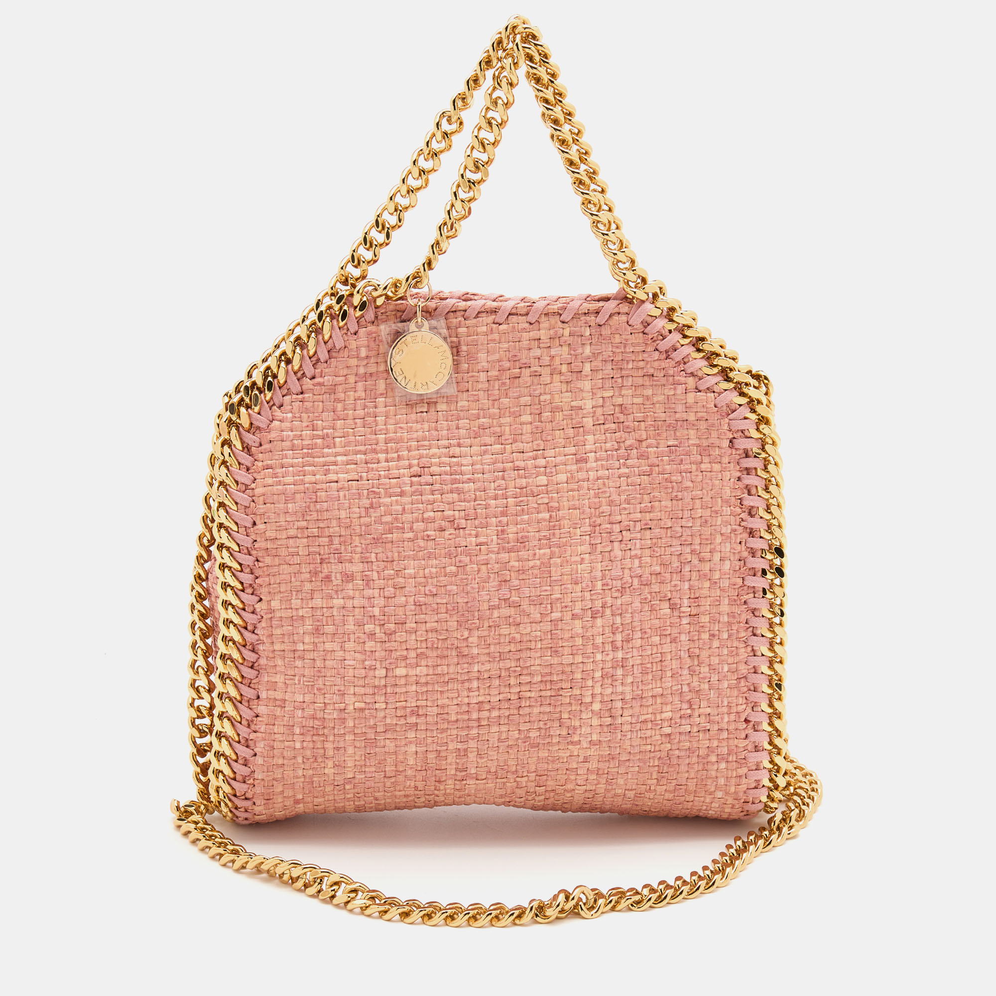 Pre Owned Stella McCartney Pink Woven Raffia Tiny Falabella Tote