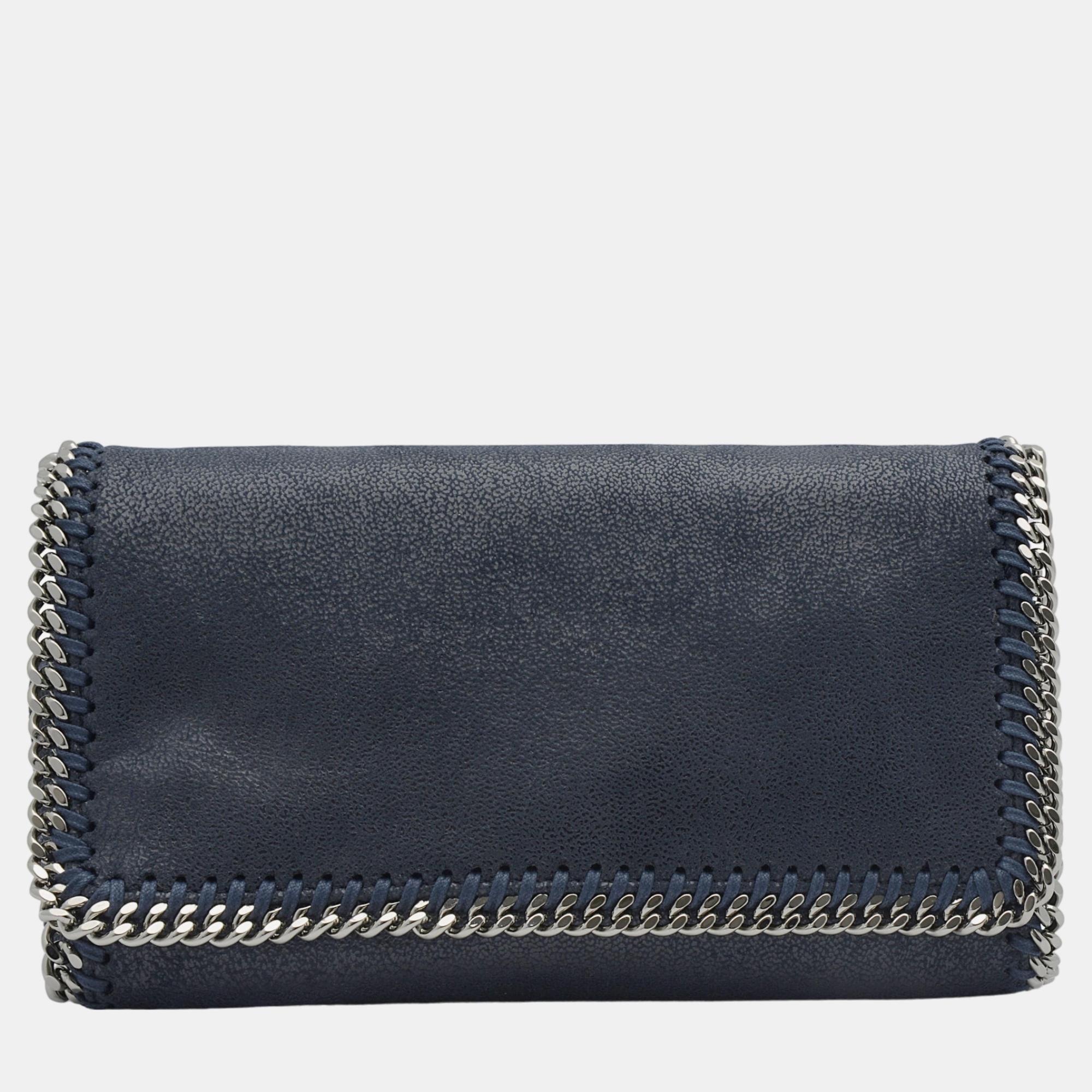 Pre-owned Stella Mccartney Falabella Vegan Leather Clutch In Navy Blue