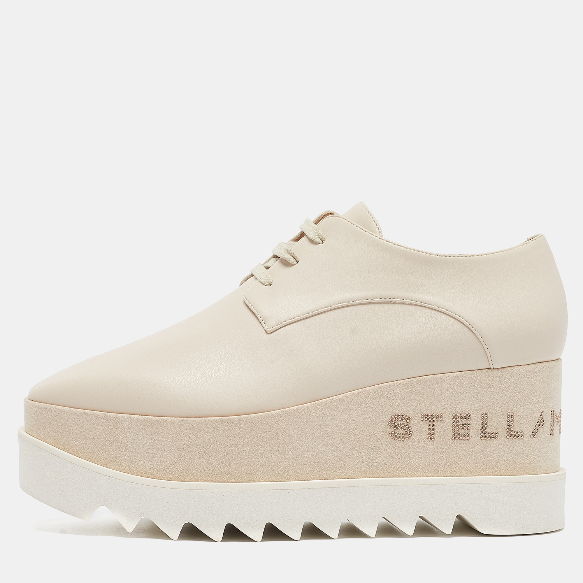 

Stella McCartney Cream Faux Leather Elyse Platforms Wedge Sneakers Size